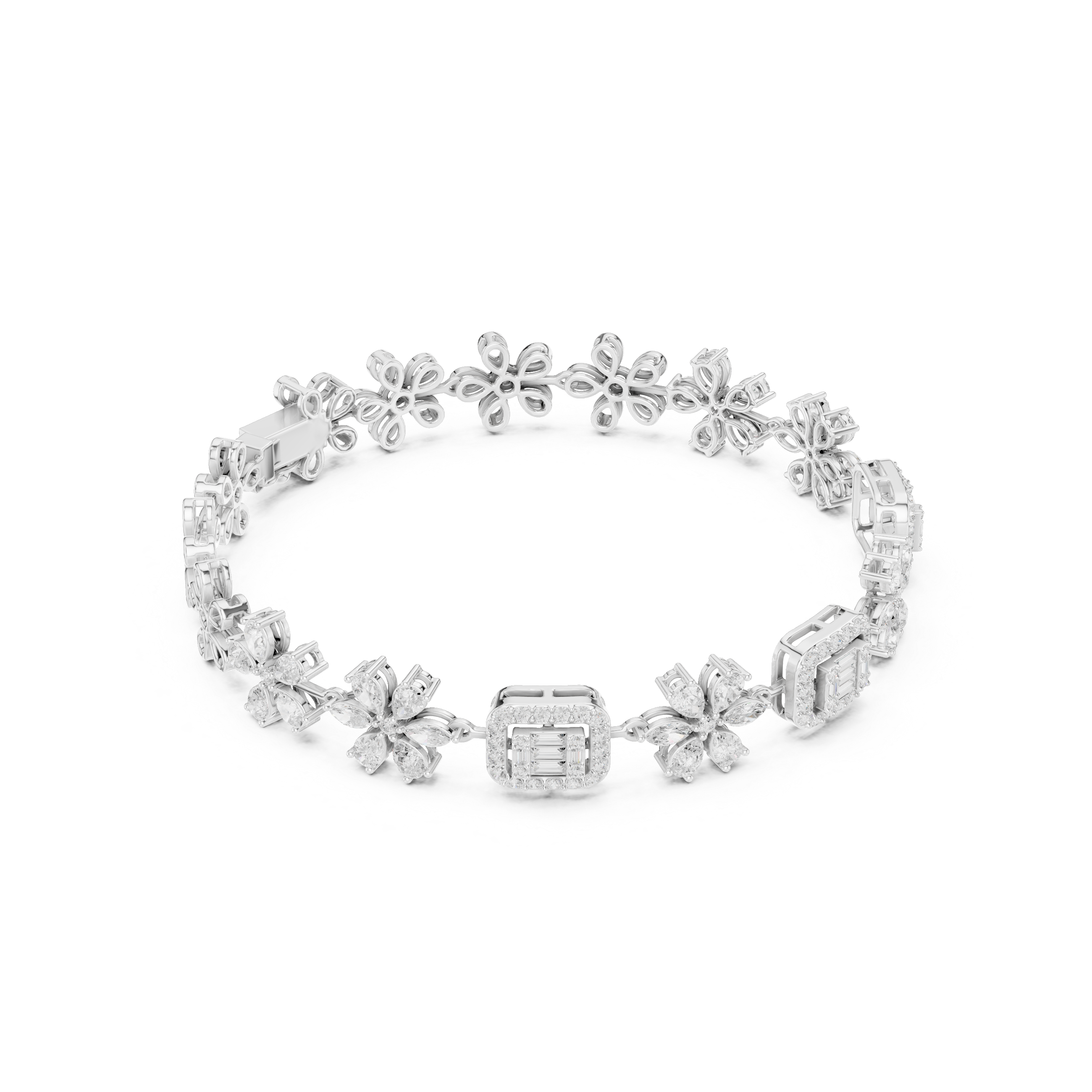 Floral Diamond Link Bracelet – Vintage Inspired Statement Elegance