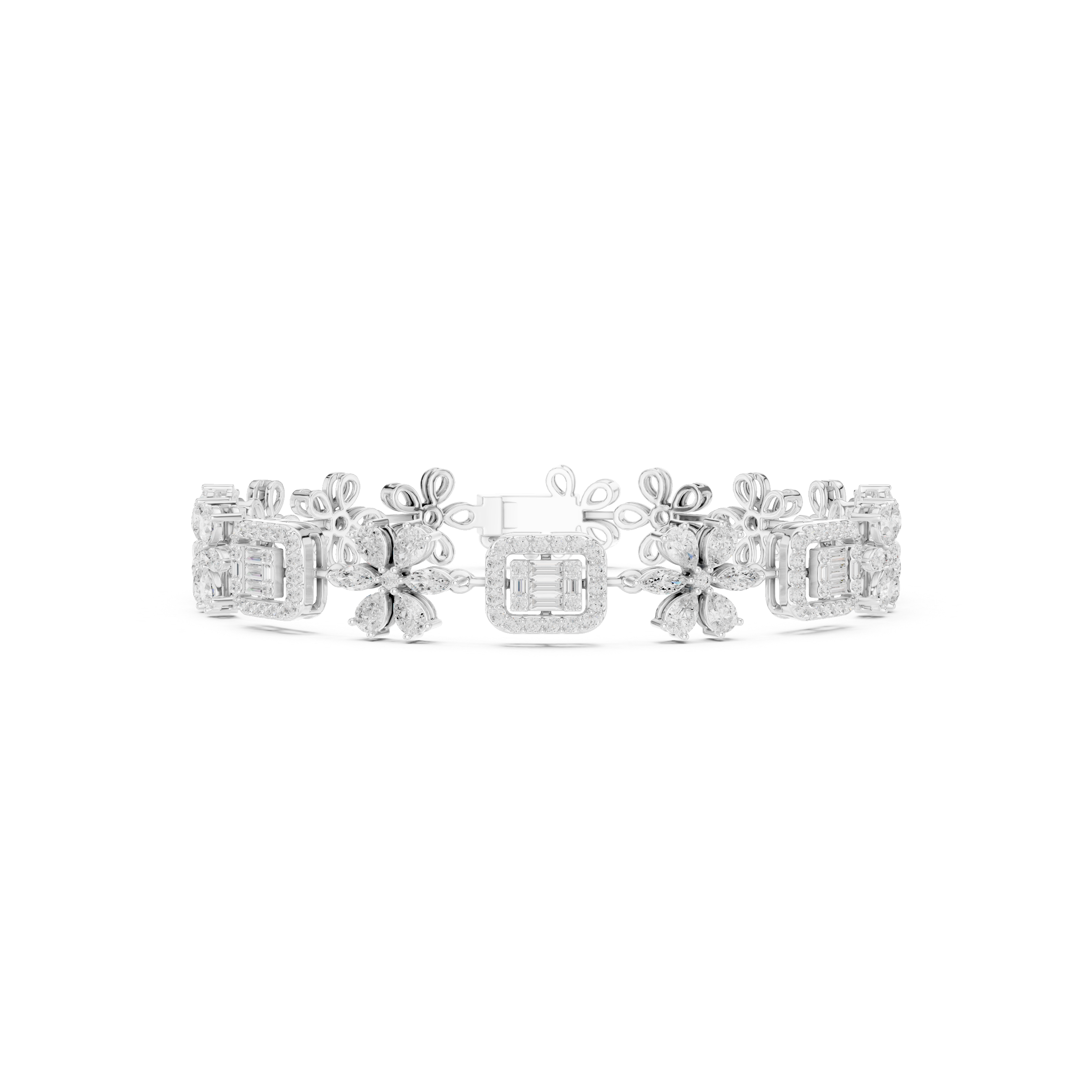 Floral Diamond Link Bracelet – Vintage Inspired Statement Elegance