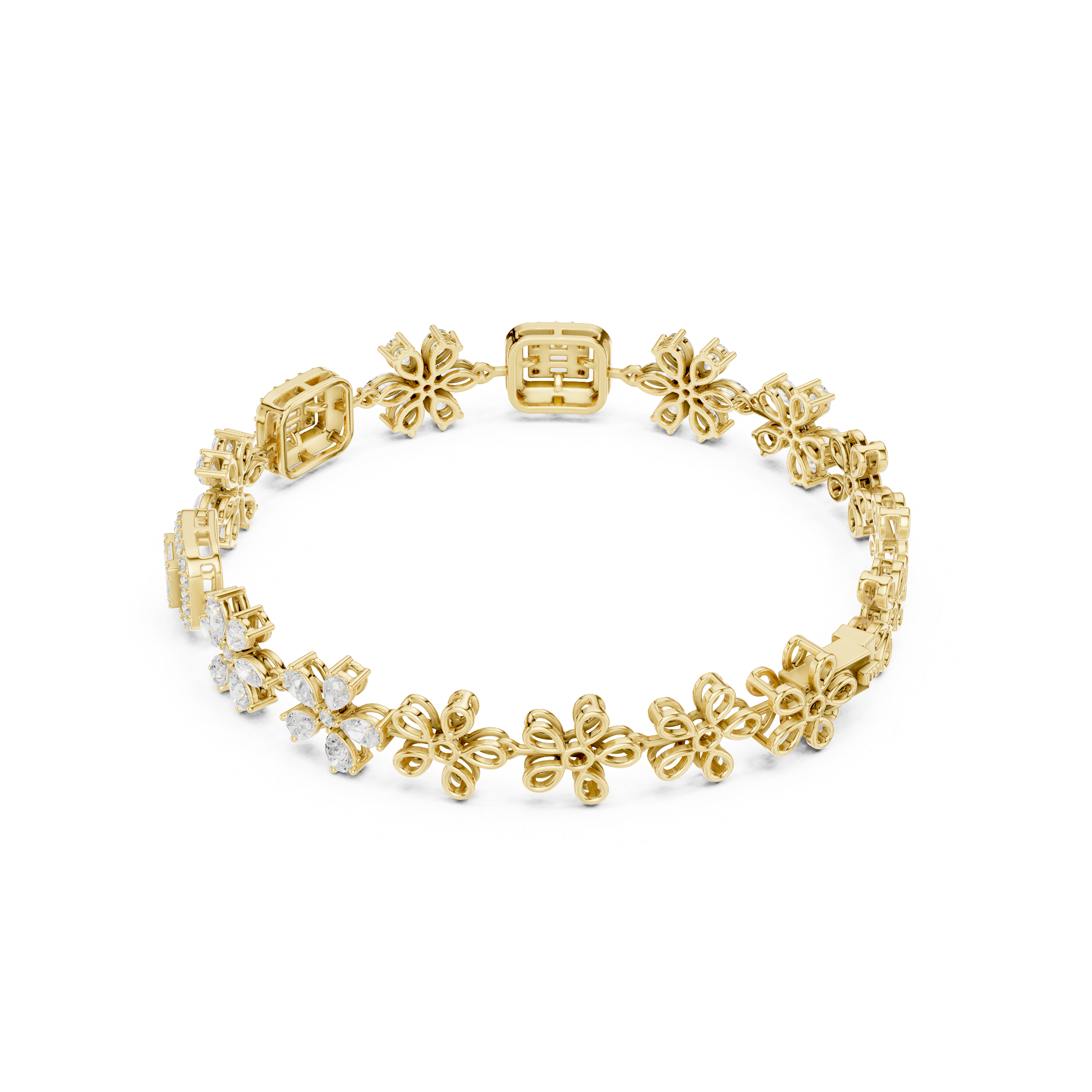 Floral Diamond Link Bracelet – Vintage Inspired Statement Elegance