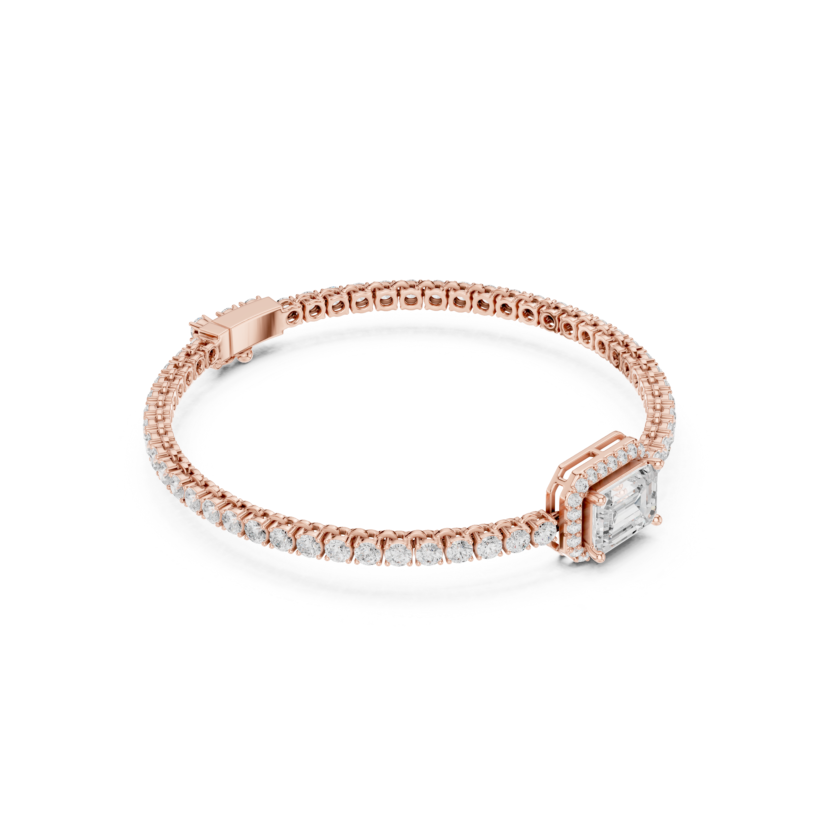 Emerald Cut Halo Diamond Bracelet