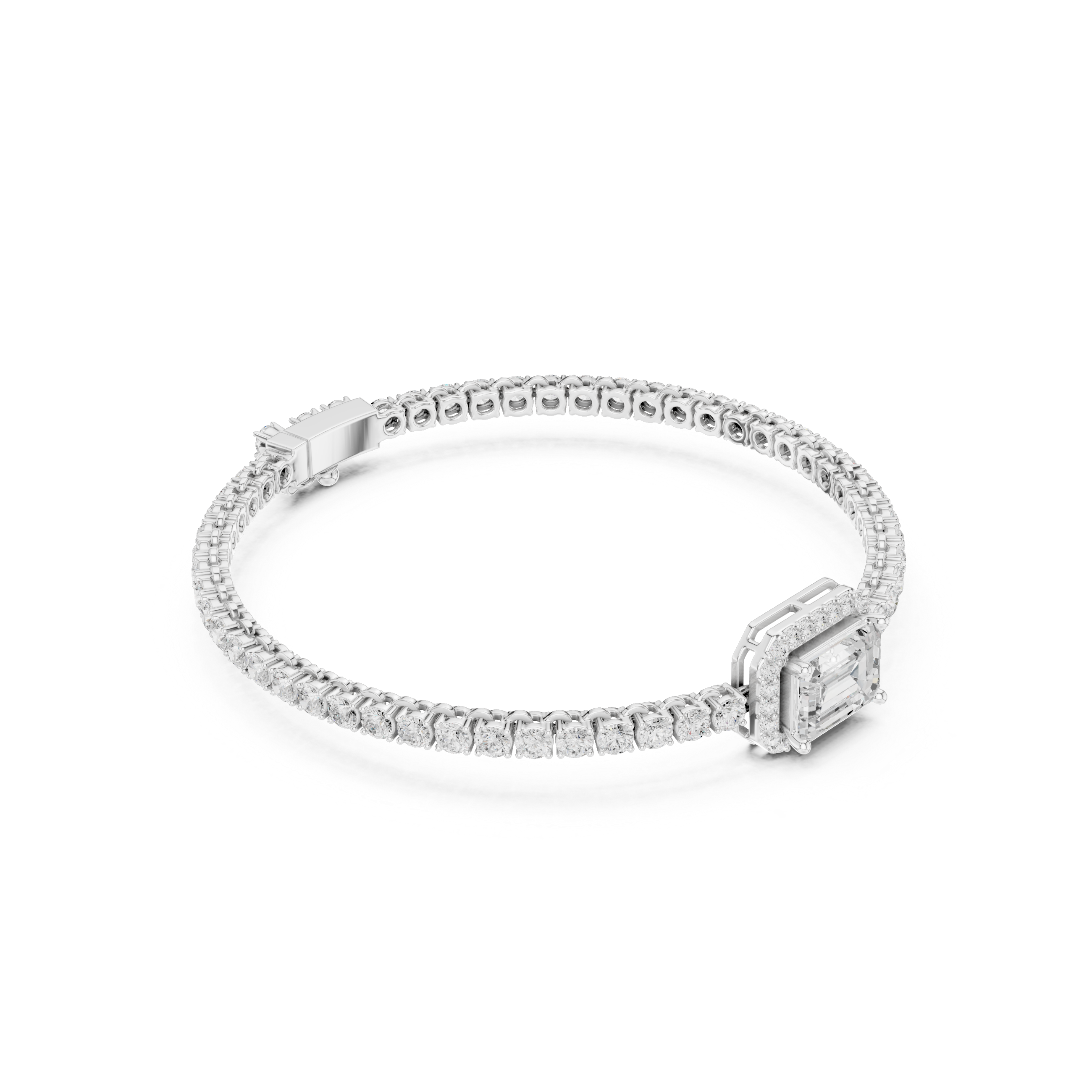 Emerald Cut Halo Diamond Bracelet