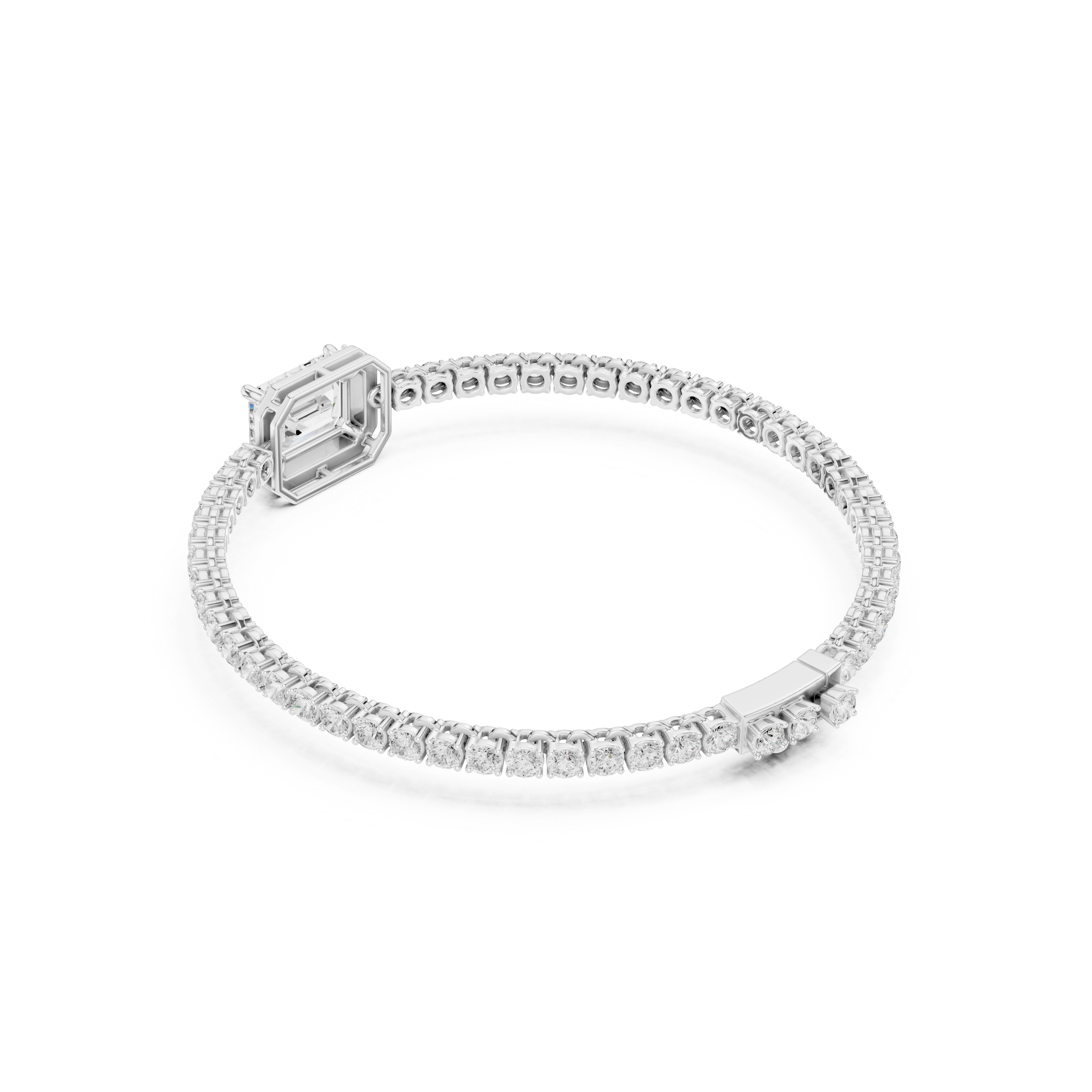 Emerald Cut Halo Diamond Bracelet