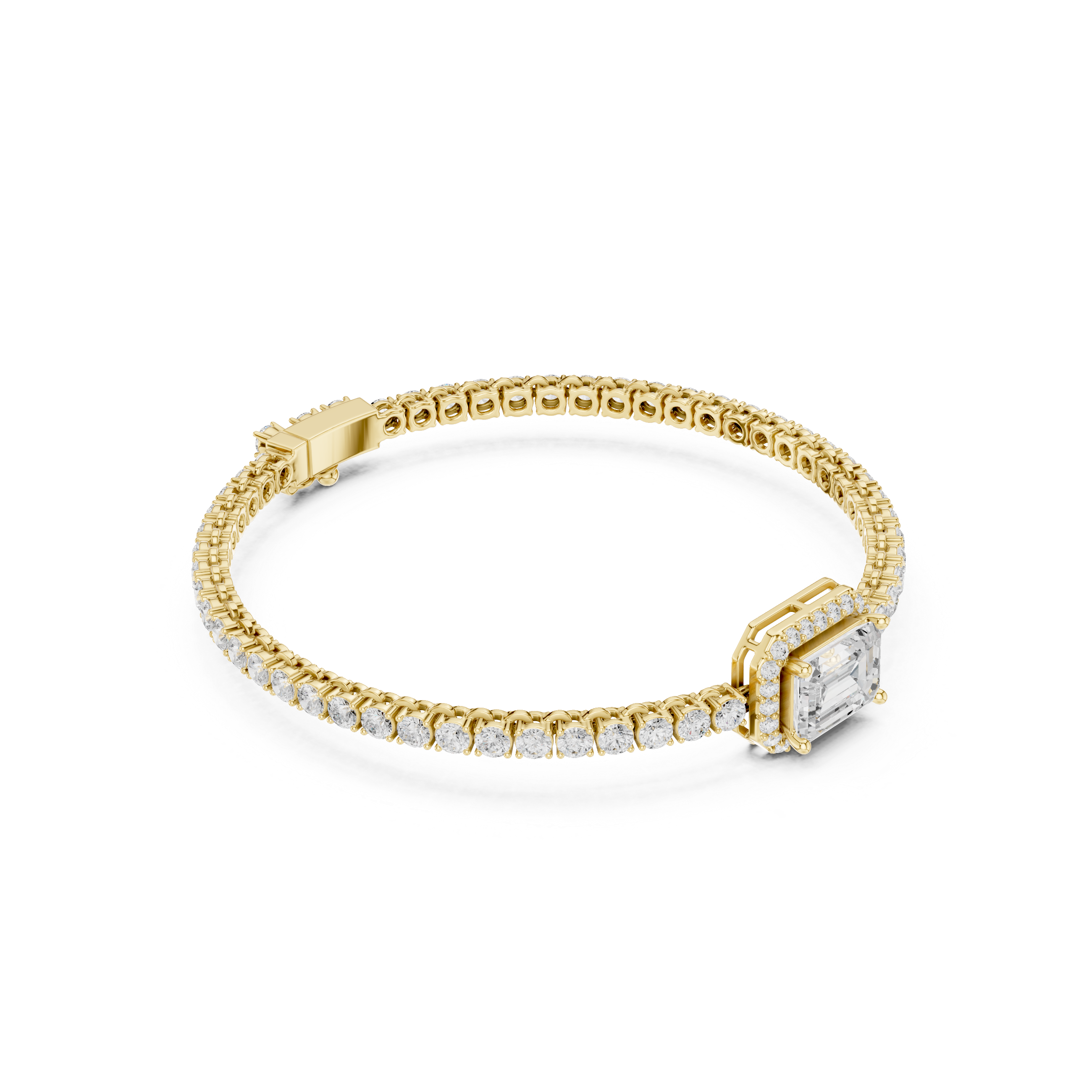 Emerald Cut Halo Diamond Bracelet