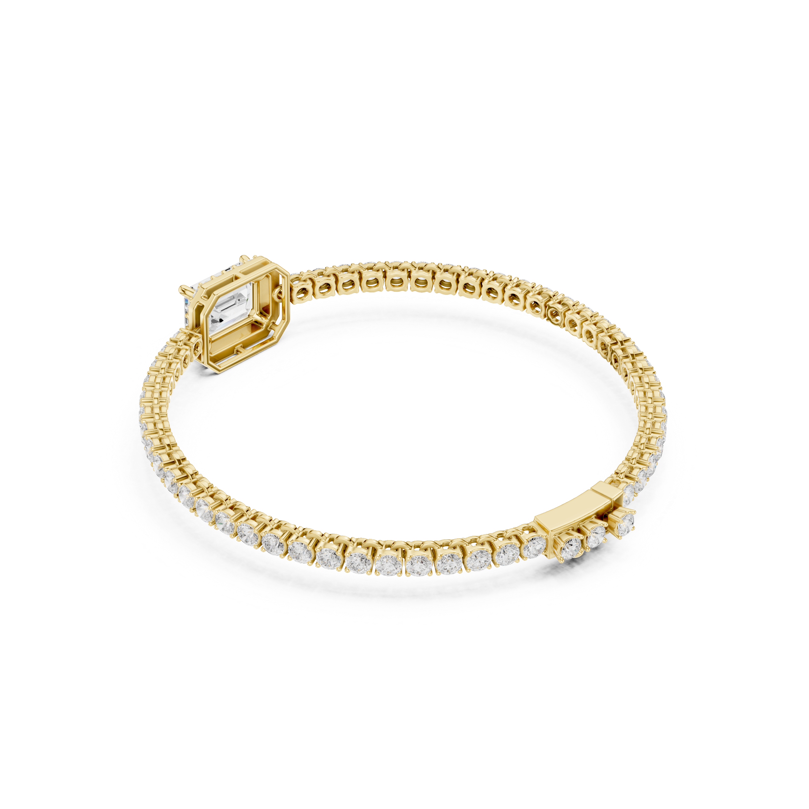 Emerald Cut Halo Diamond Bracelet