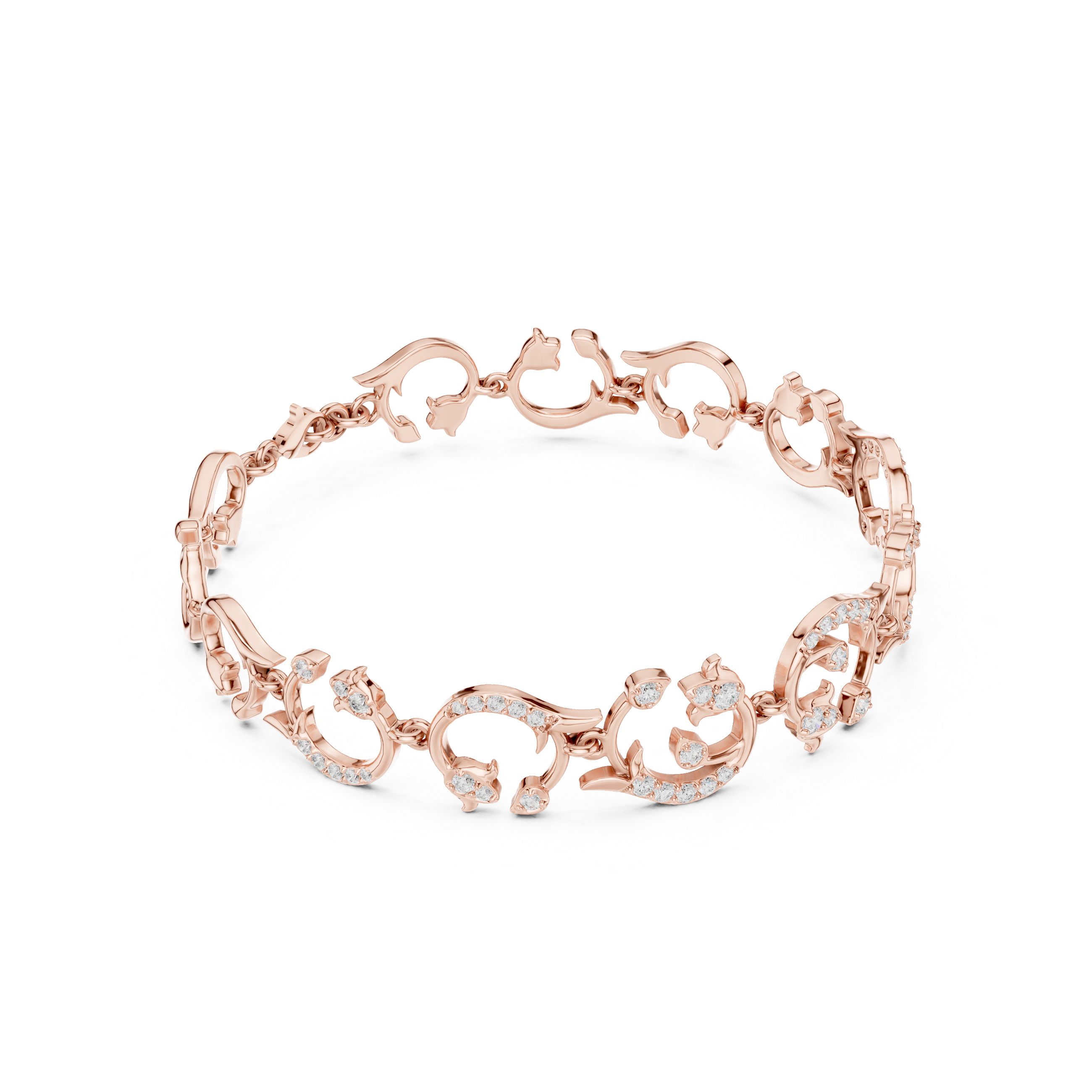 Floral Dolphin Diamond Link Bracelet