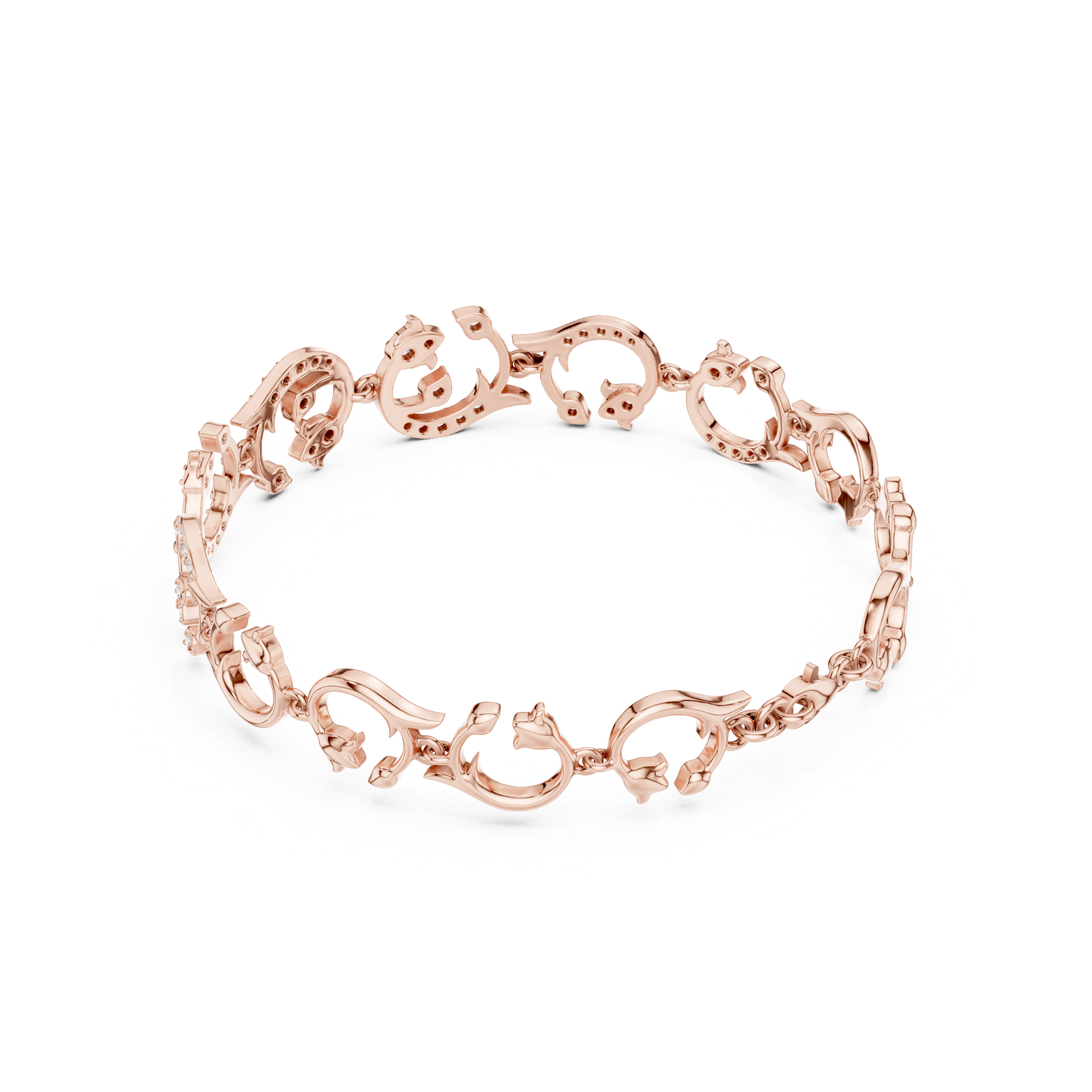 Floral Dolphin Diamond Link Bracelet
