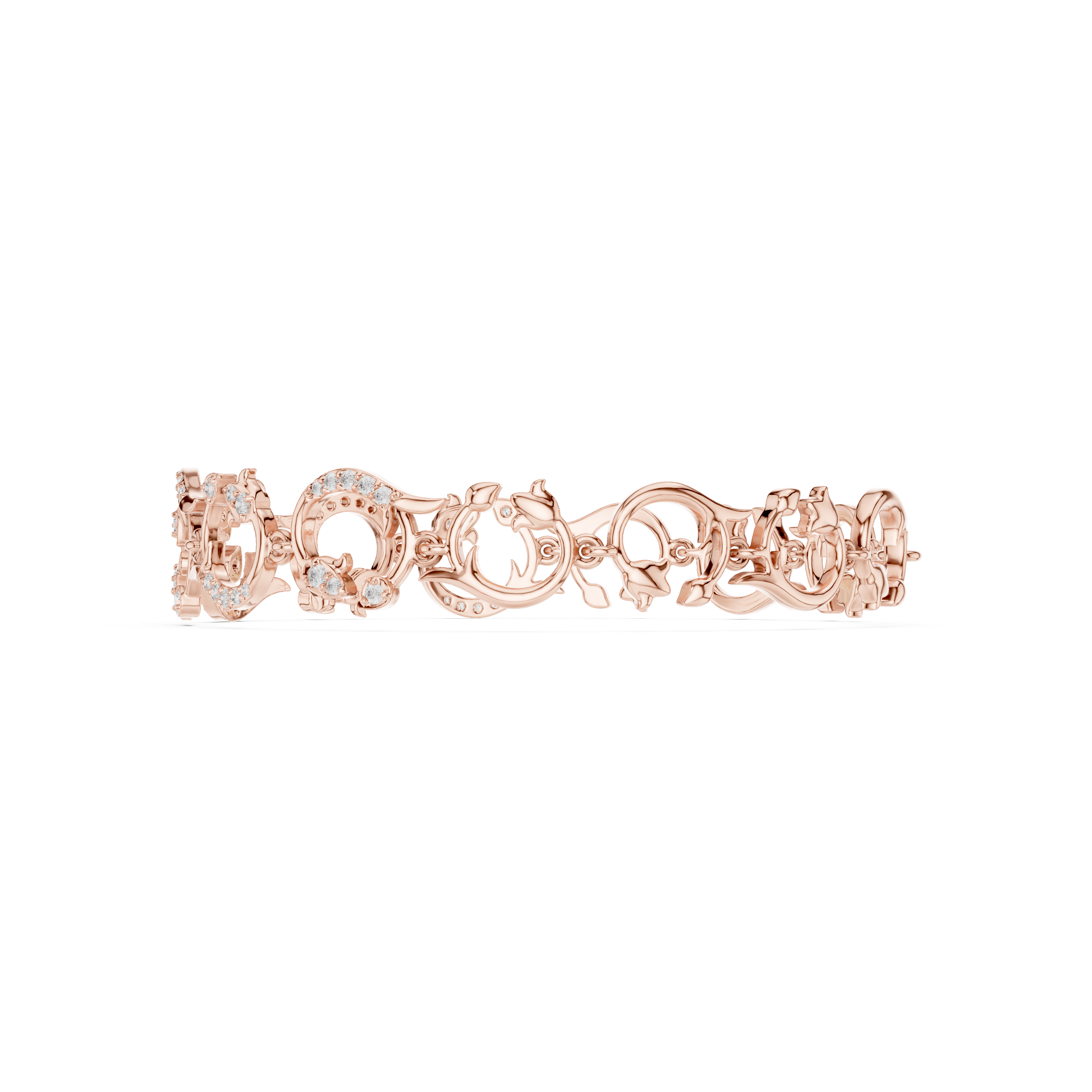 Floral Dolphin Diamond Link Bracelet