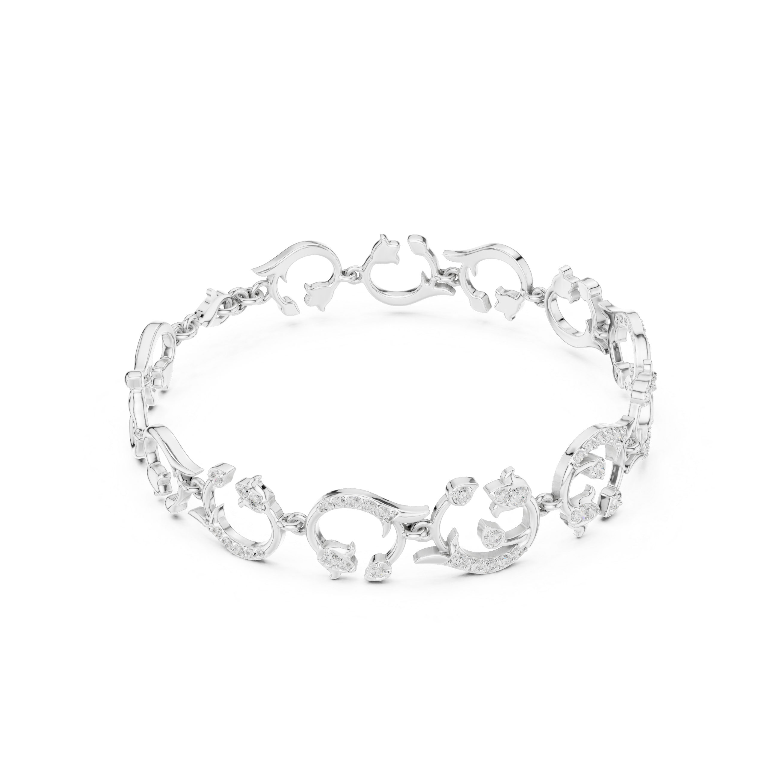 Floral Dolphin Diamond Link Bracelet