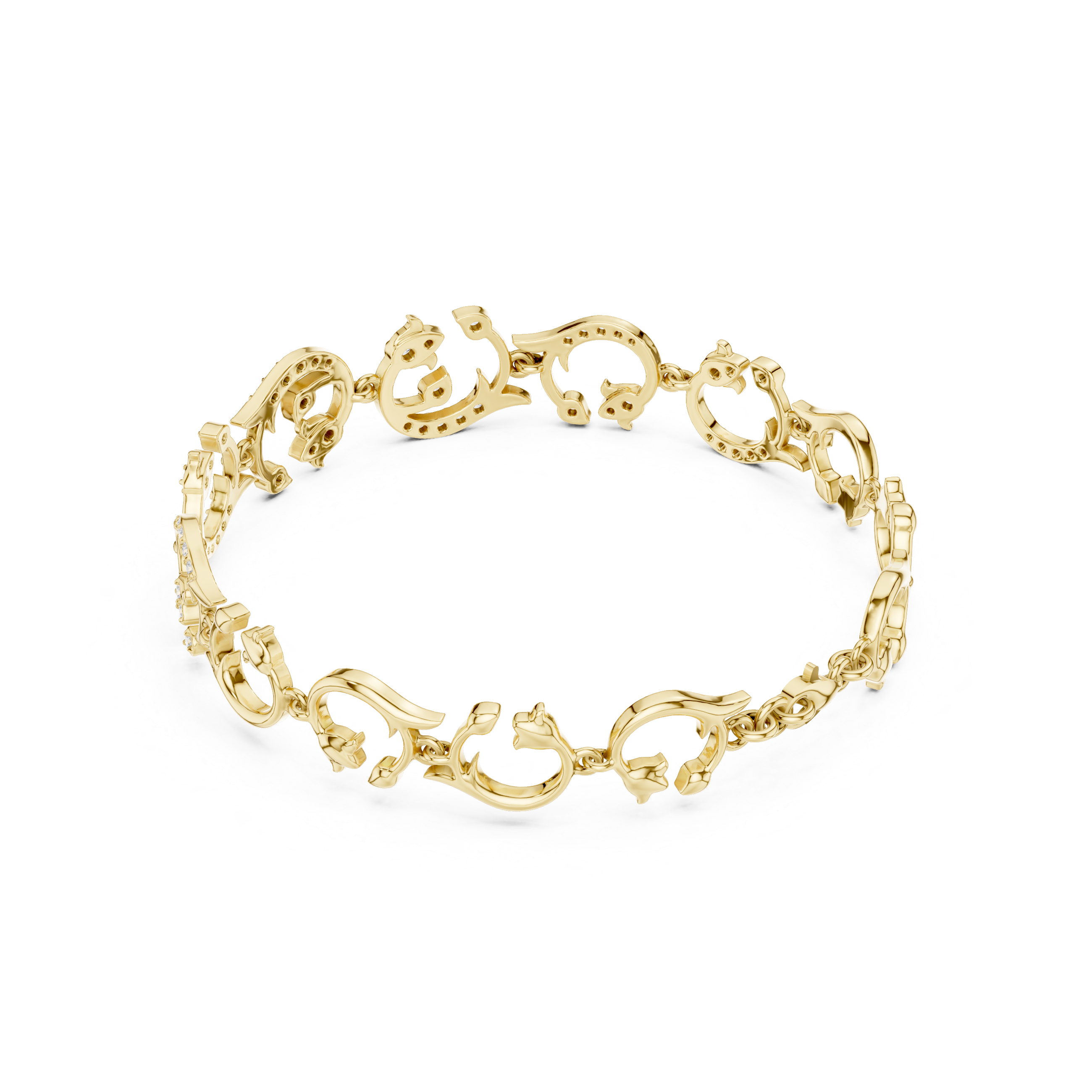 Floral Dolphin Diamond Link Bracelet