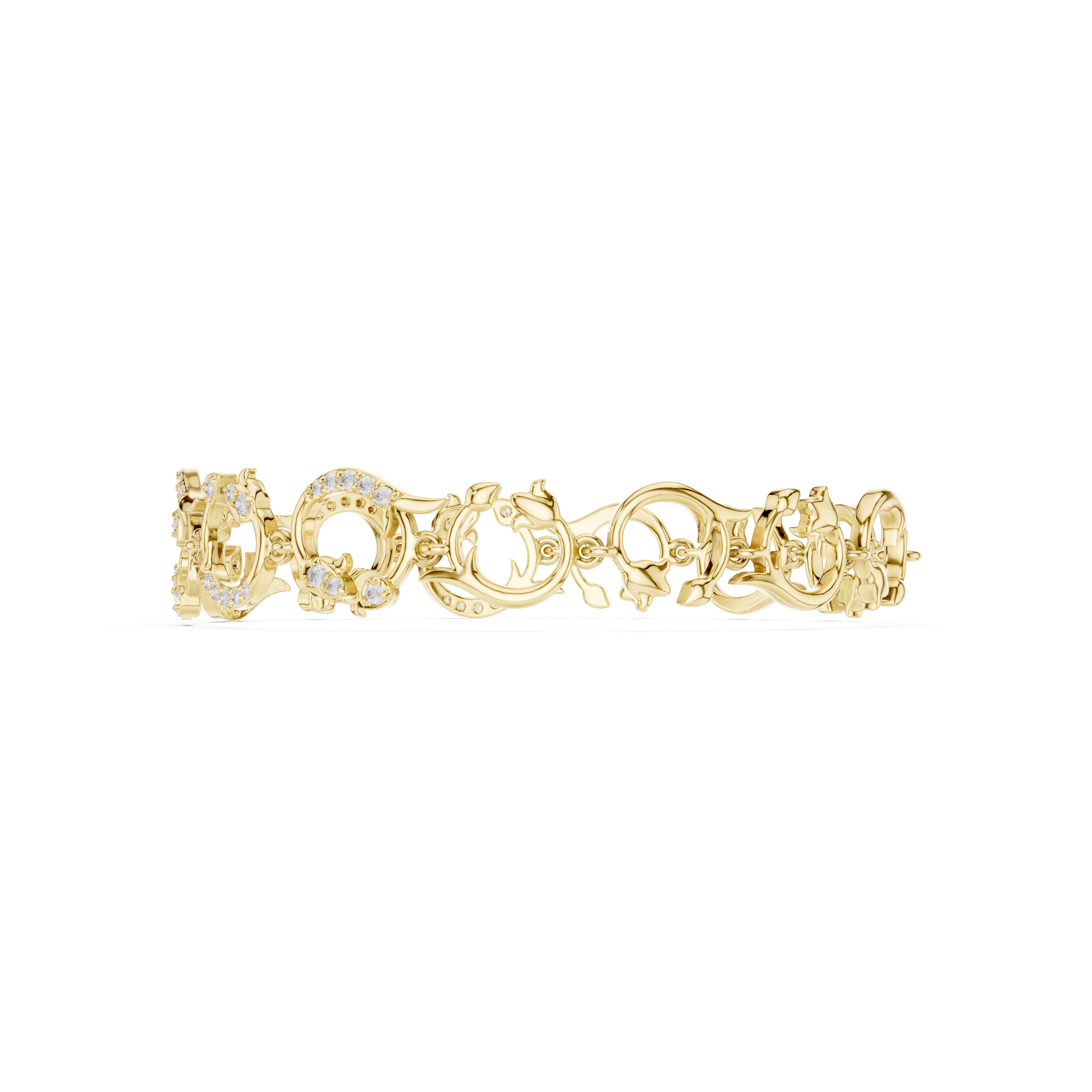 Floral Dolphin Diamond Link Bracelet