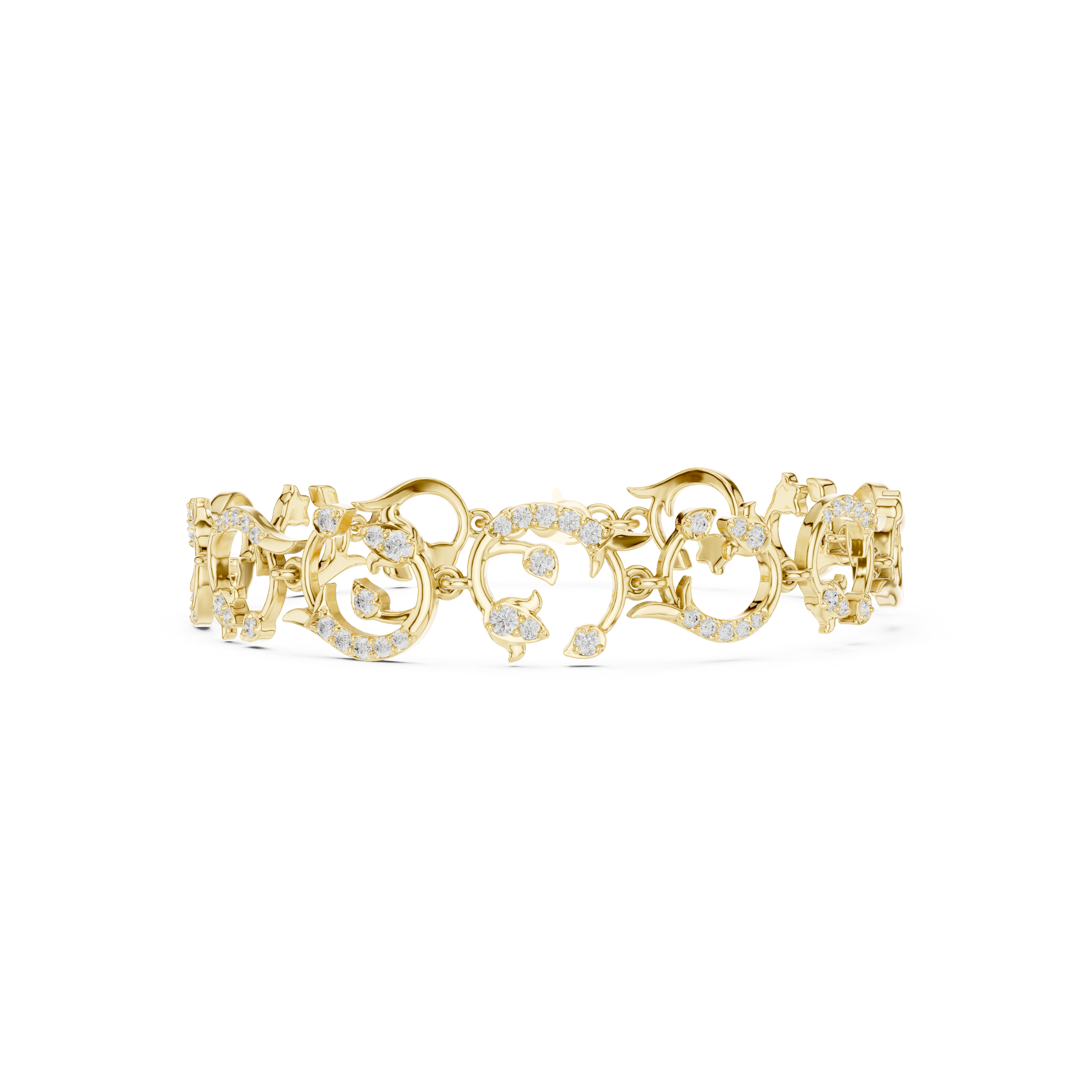 Floral Dolphin Diamond Link Bracelet