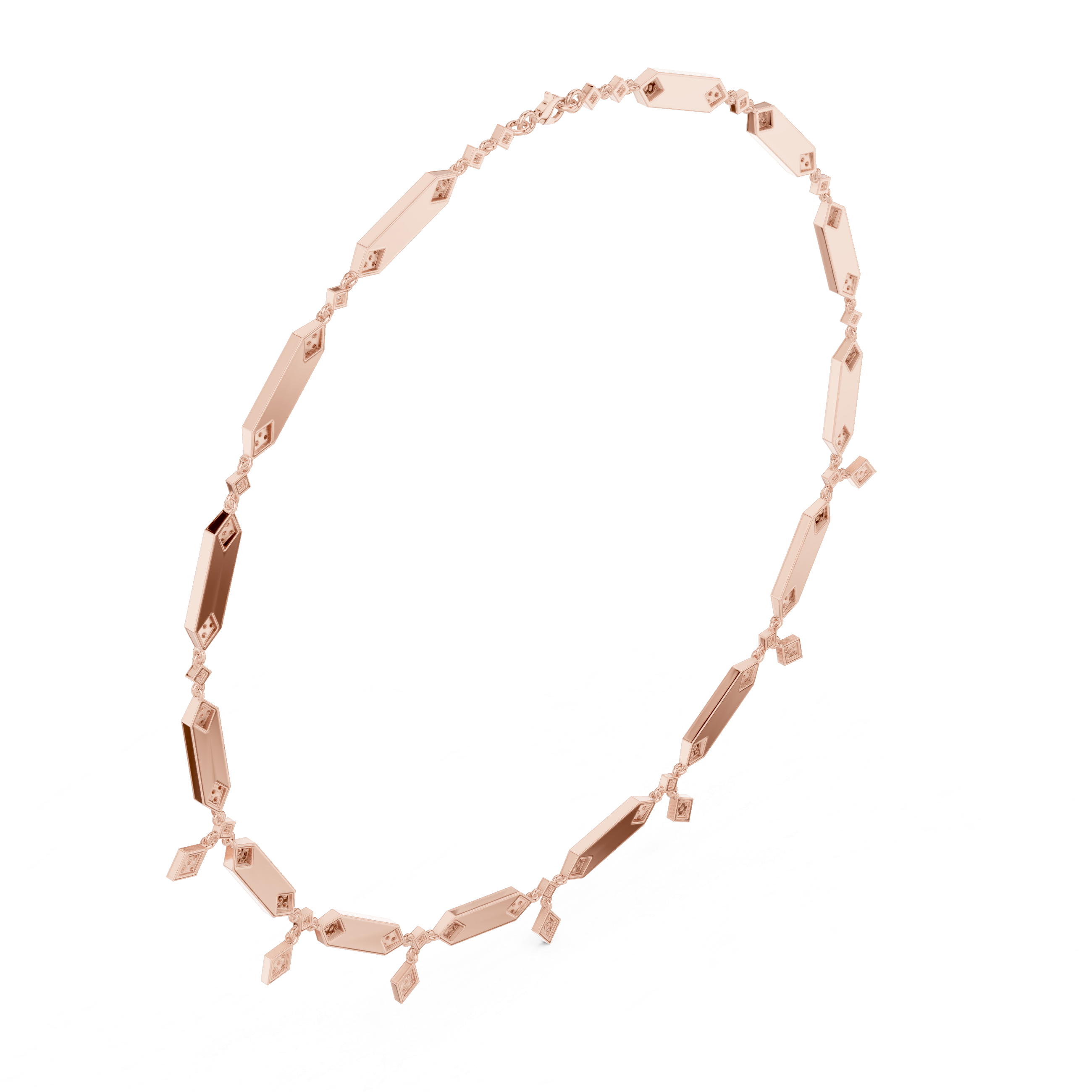 Geometric Pave Diamond Necklace with Drop Accents
