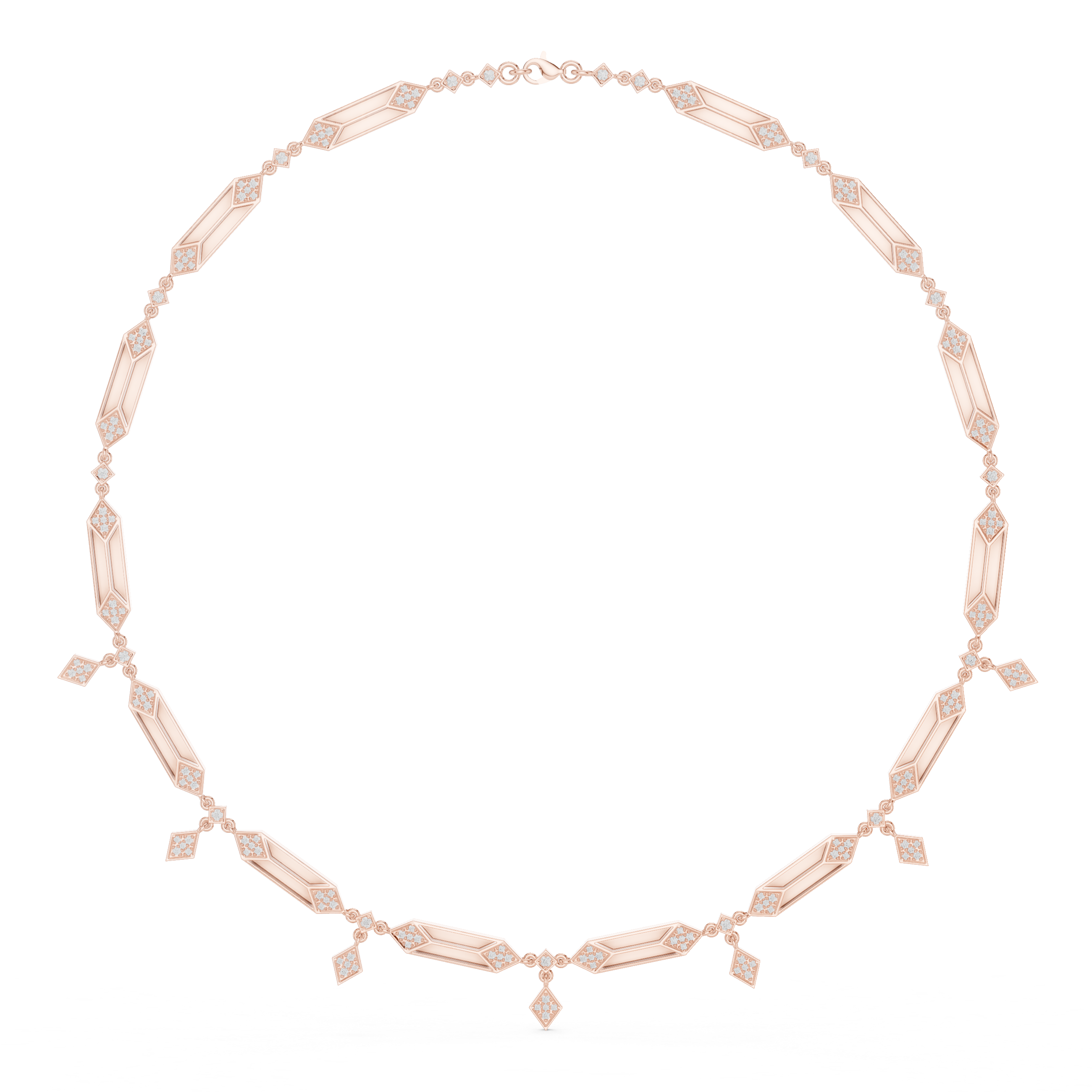 Geometric Pave Diamond Necklace with Drop Accents