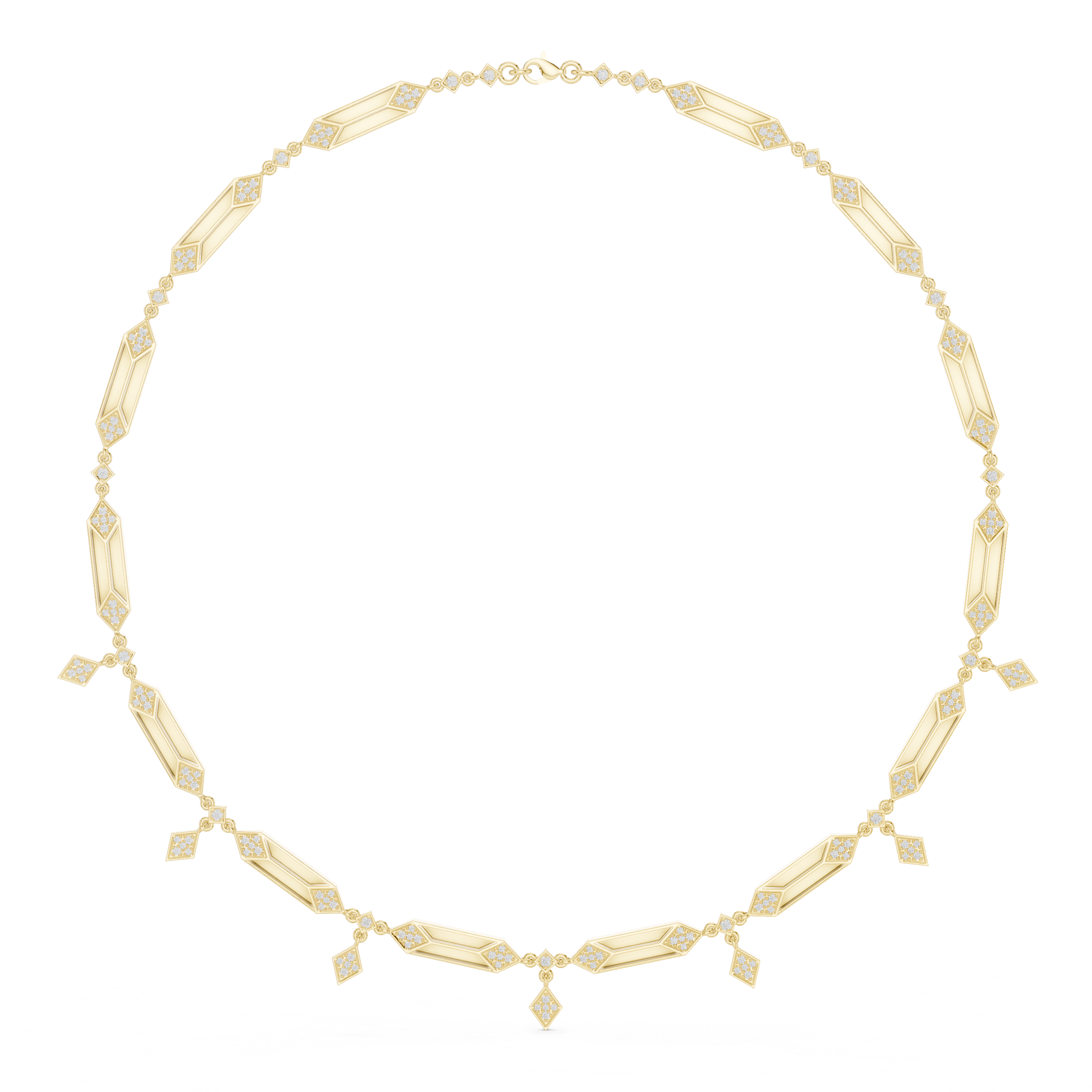 Geometric Pave Diamond Necklace with Drop Accents