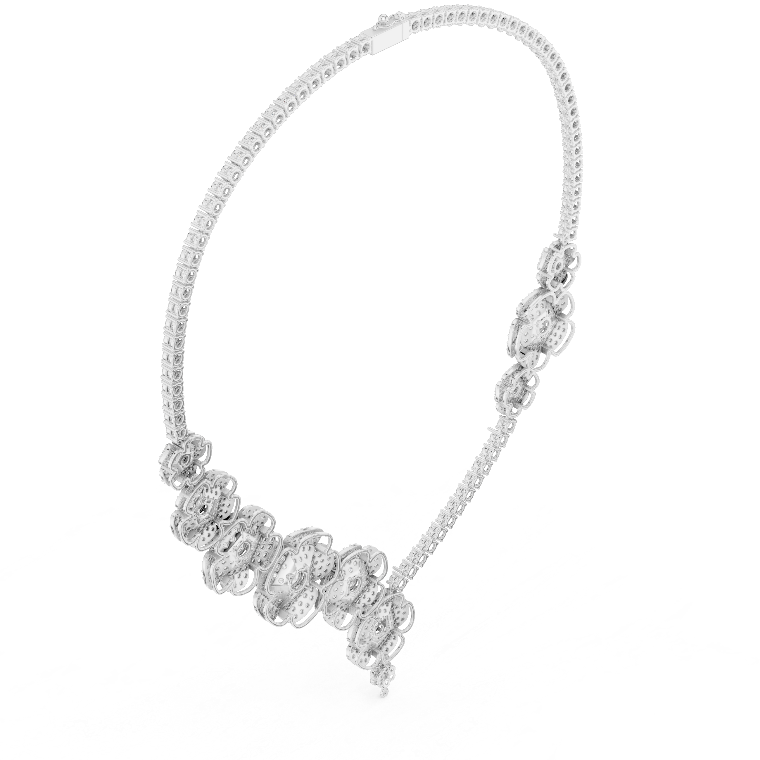 Floral Cluster Diamond Necklace with Teardrop Pendant