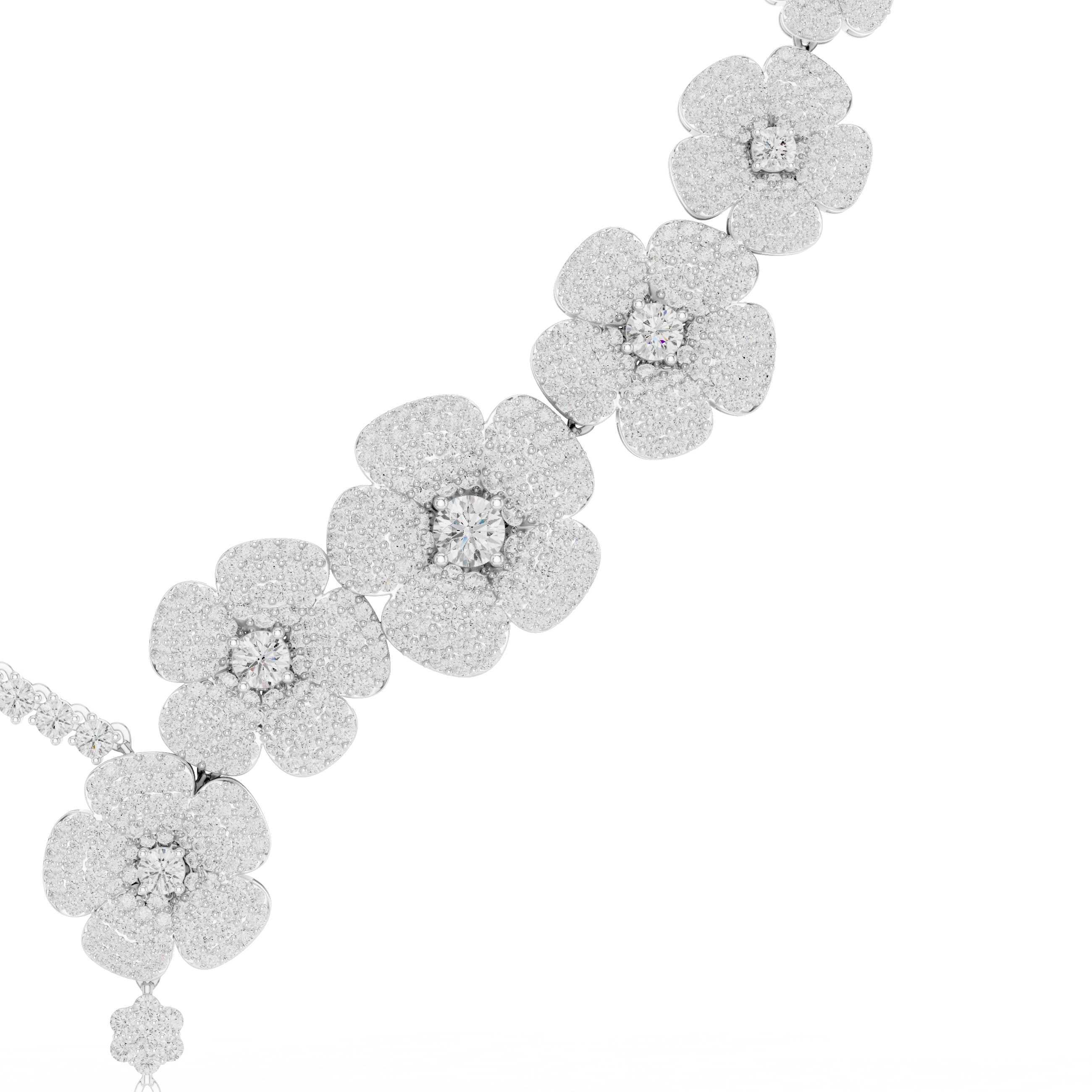 Floral Cluster Diamond Necklace with Teardrop Pendant
