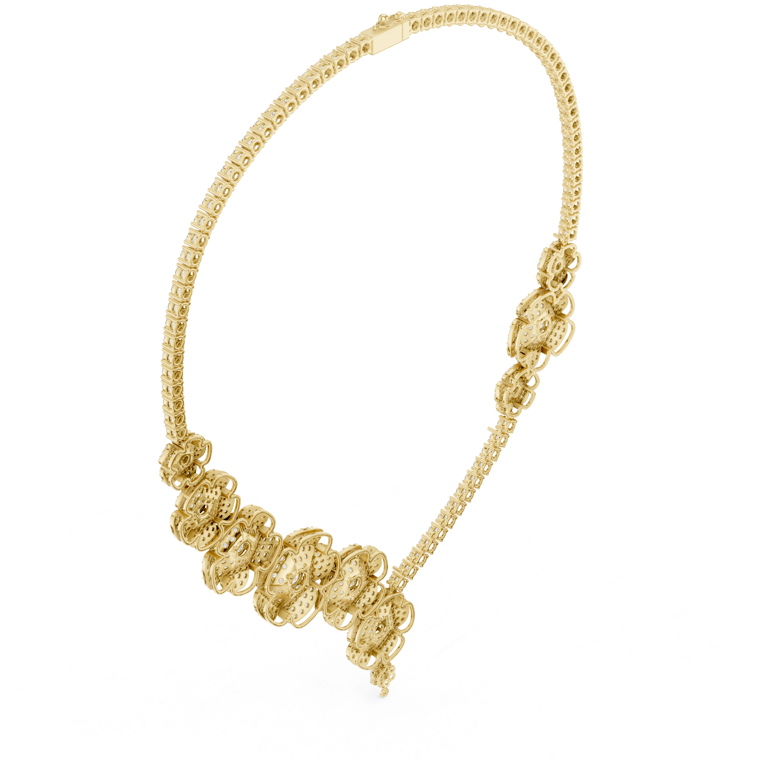 Floral Cluster Diamond Necklace with Teardrop Pendant