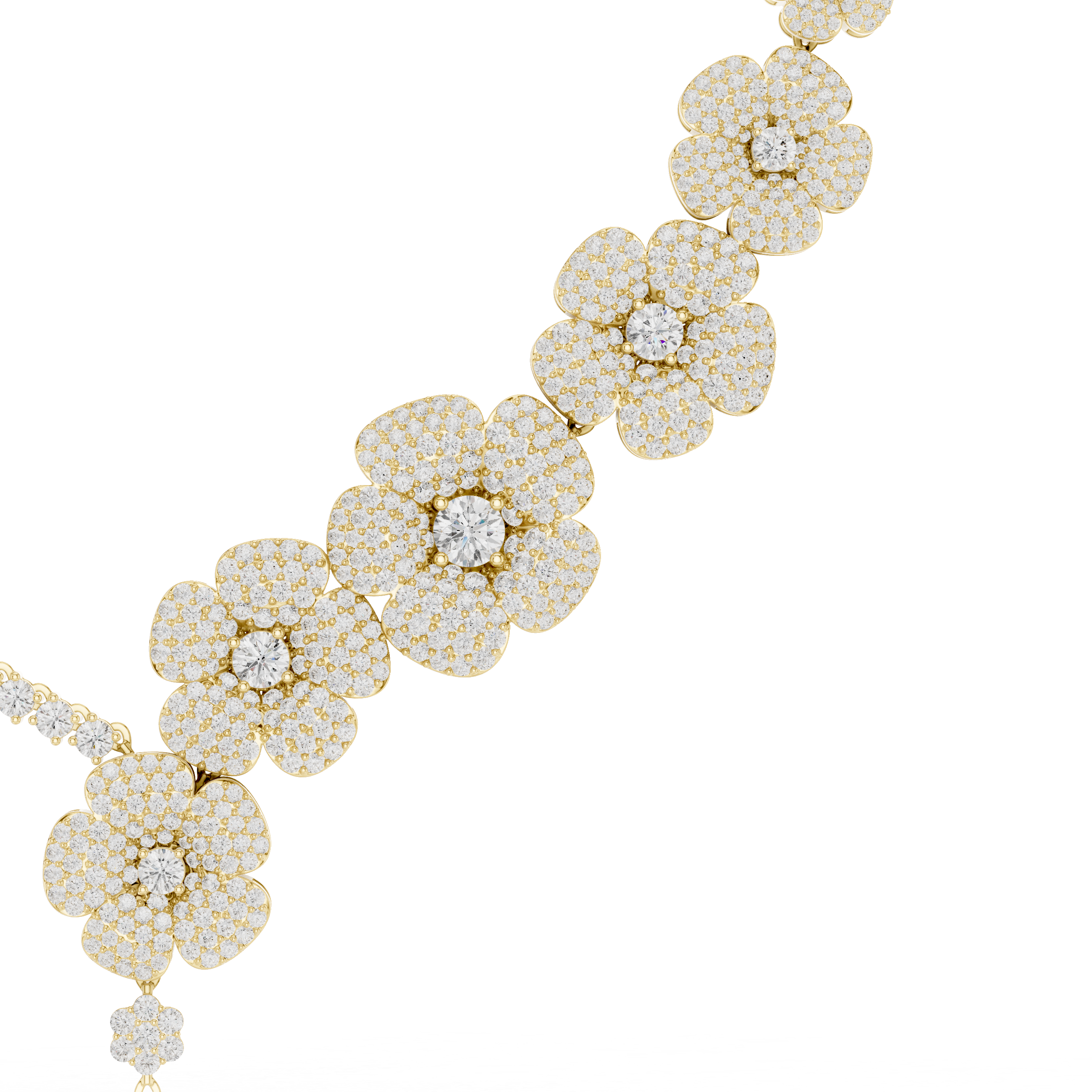 Floral Cluster Diamond Necklace with Teardrop Pendant