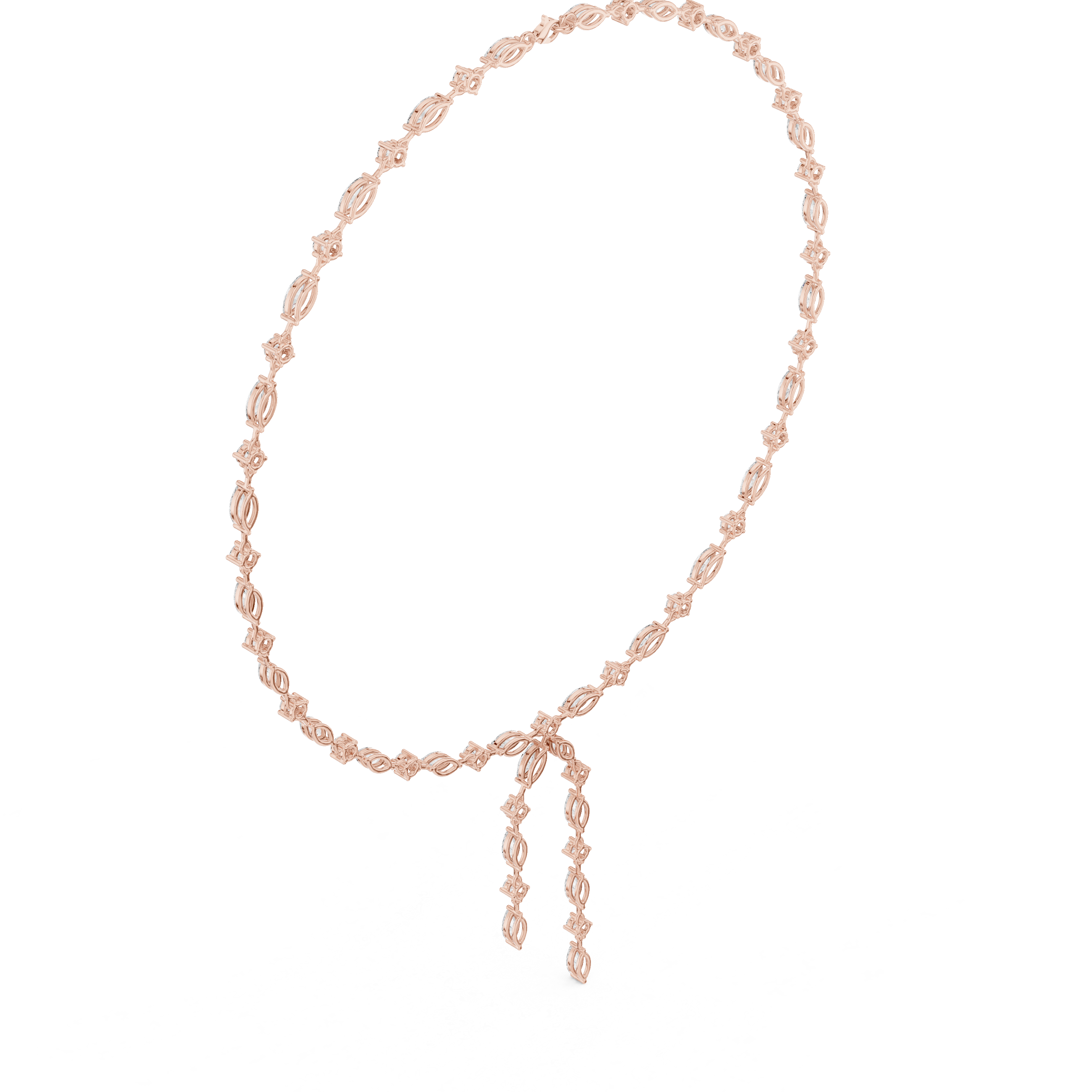 Marquise Diamond Lariat Necklace with Double Drop Tassel