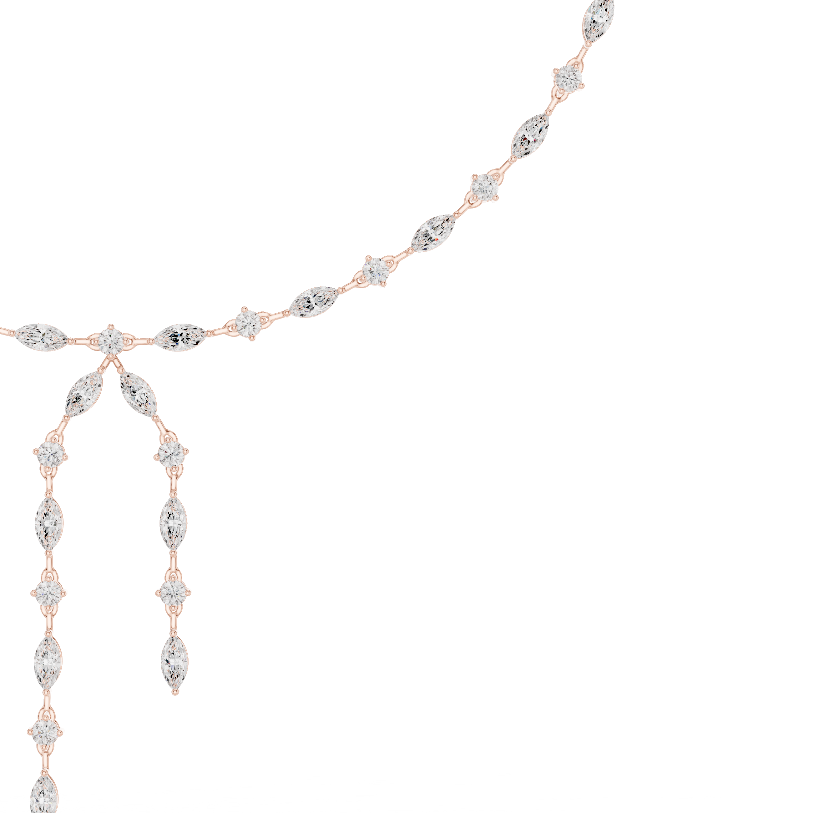 Marquise Diamond Lariat Necklace with Double Drop Tassel