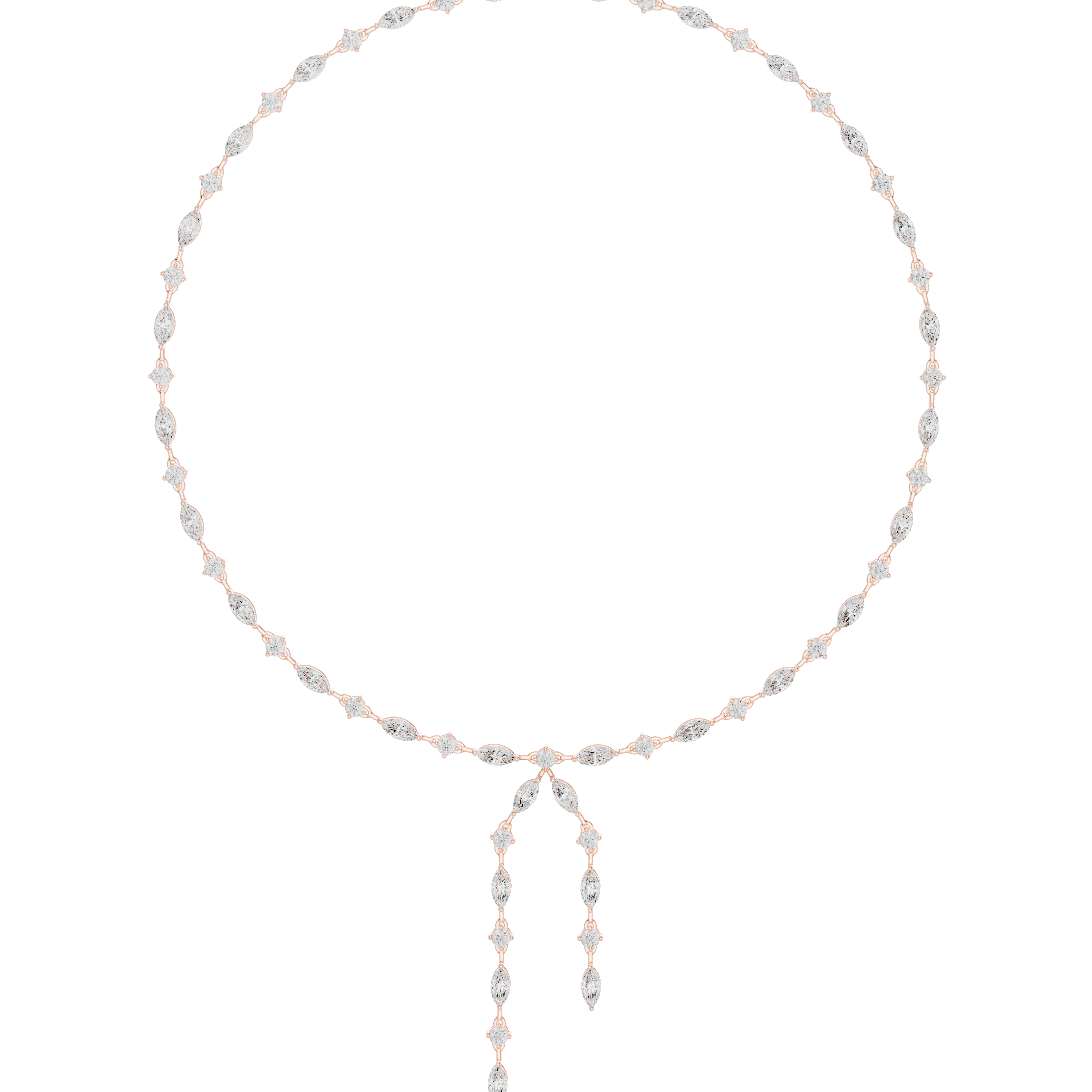 Marquise Diamond Lariat Necklace with Double Drop Tassel
