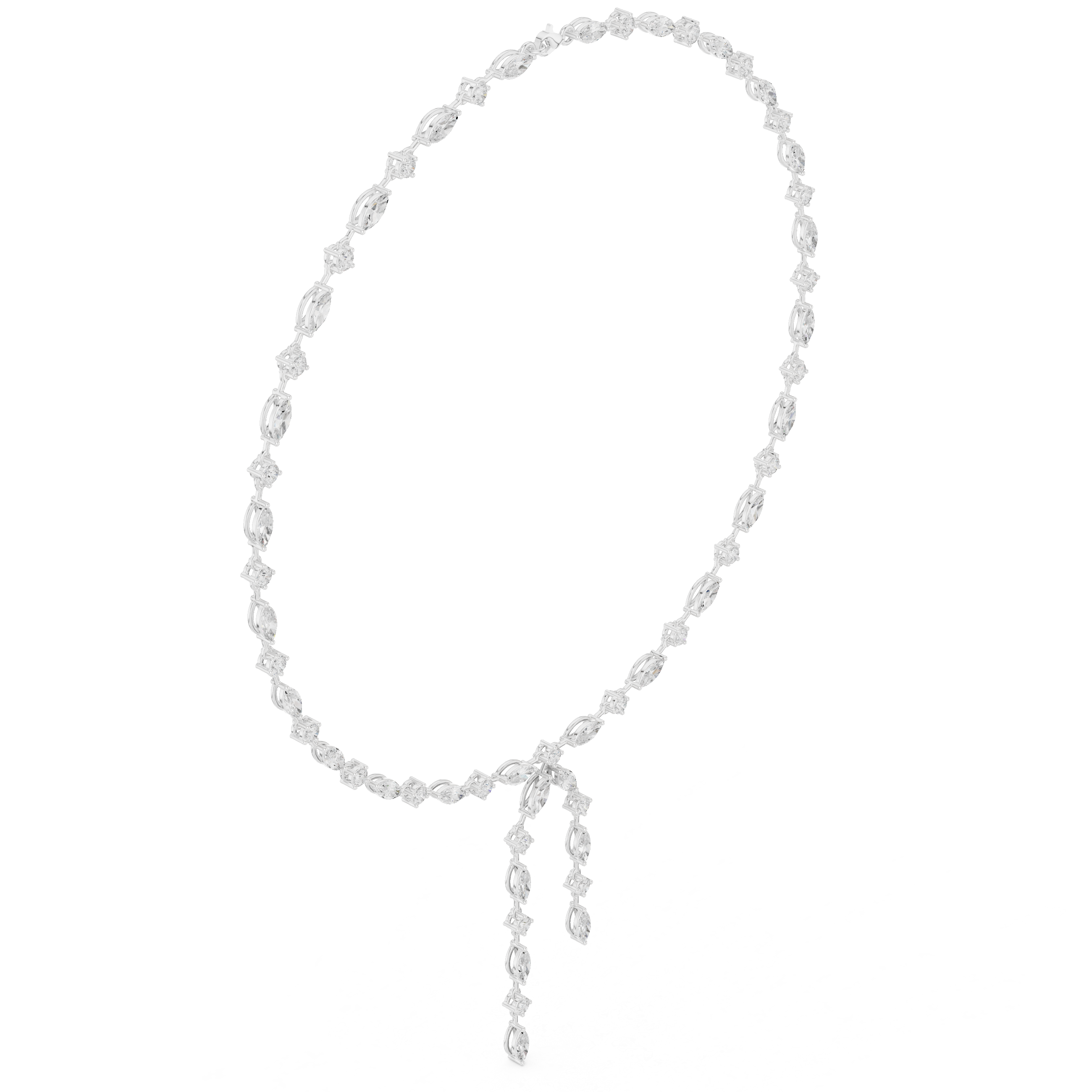 Marquise Diamond Lariat Necklace with Double Drop Tassel