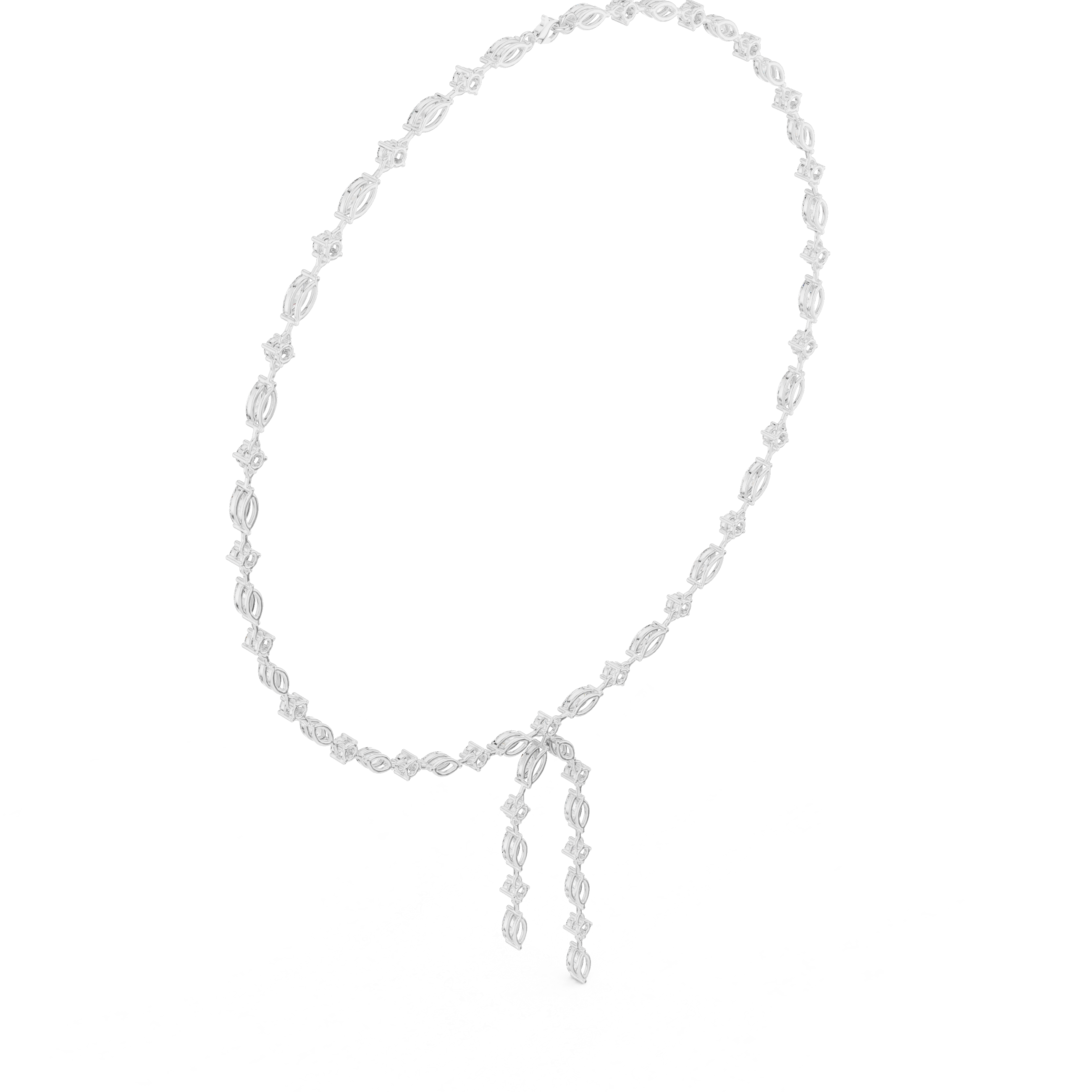 Marquise Diamond Lariat Necklace with Double Drop Tassel