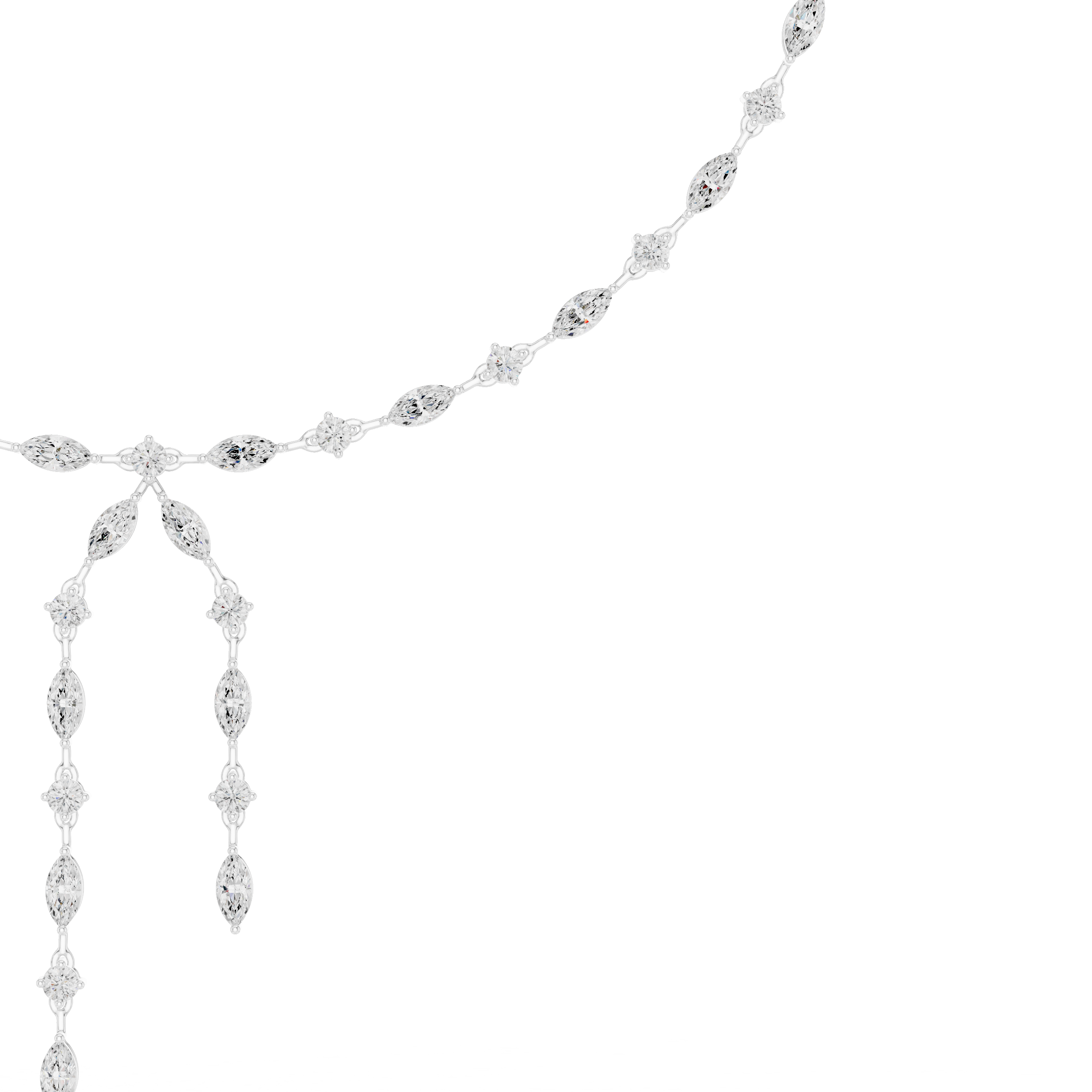 Marquise Diamond Lariat Necklace with Double Drop Tassel