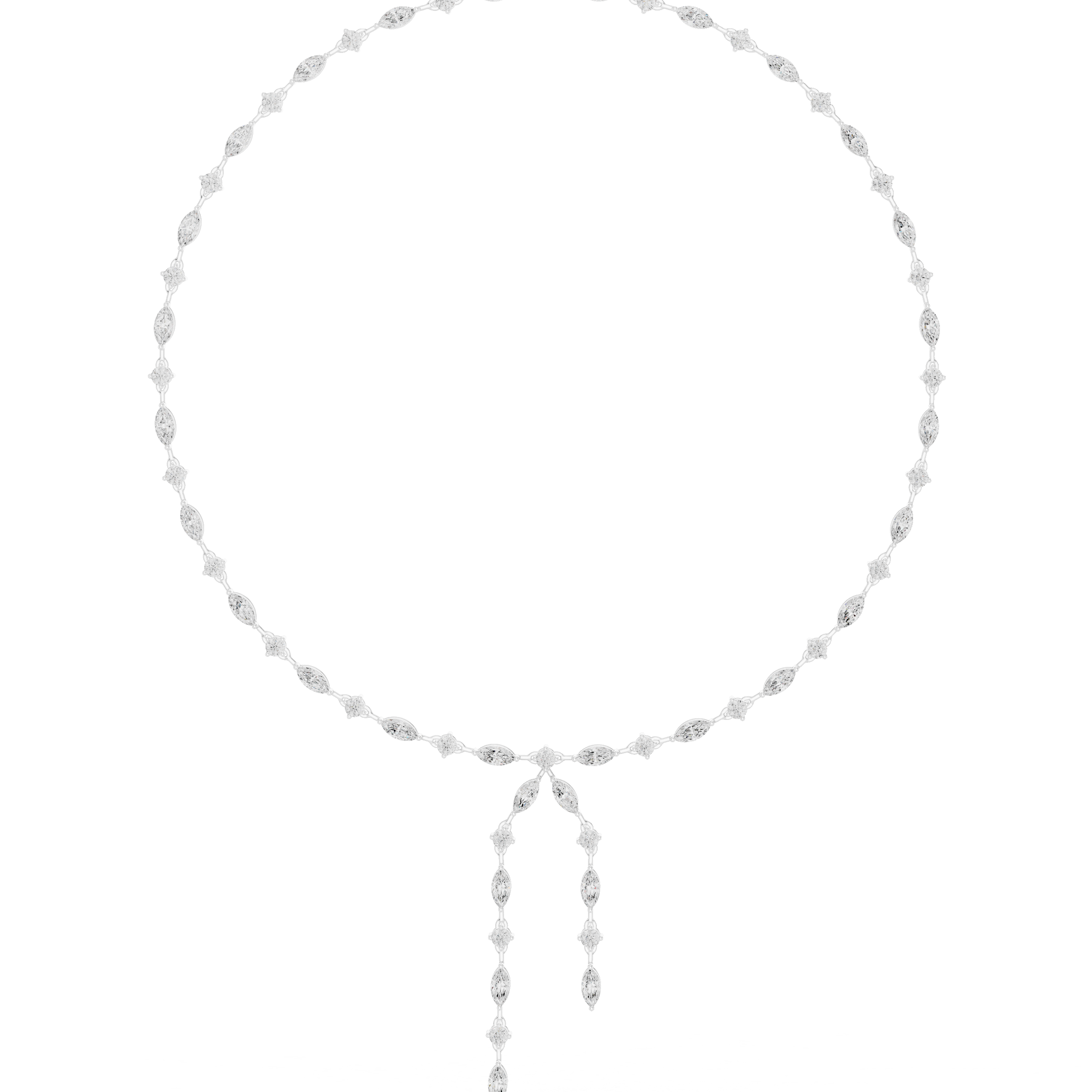 Marquise Diamond Lariat Necklace with Double Drop Tassel