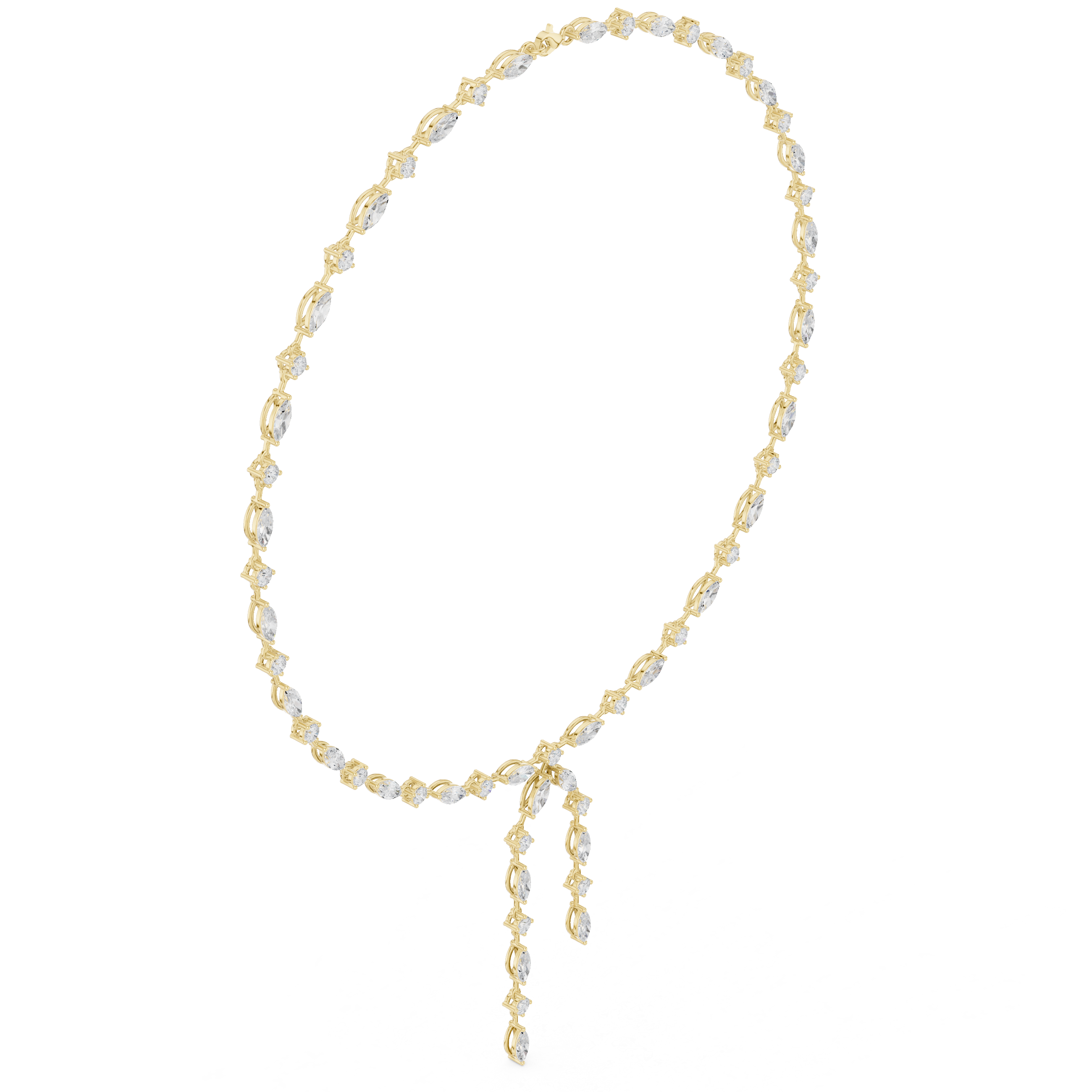 Marquise Diamond Lariat Necklace with Double Drop Tassel