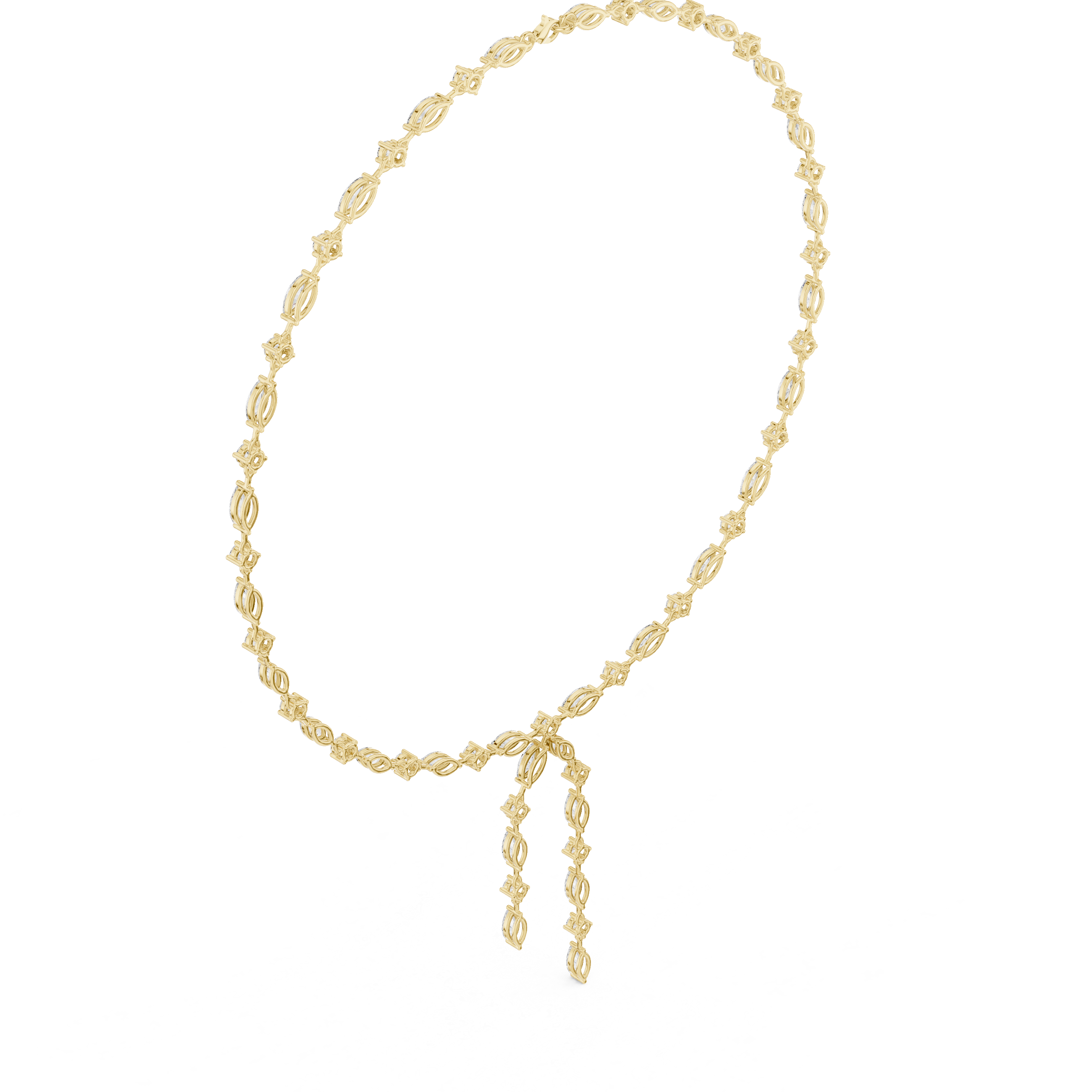 Marquise Diamond Lariat Necklace with Double Drop Tassel
