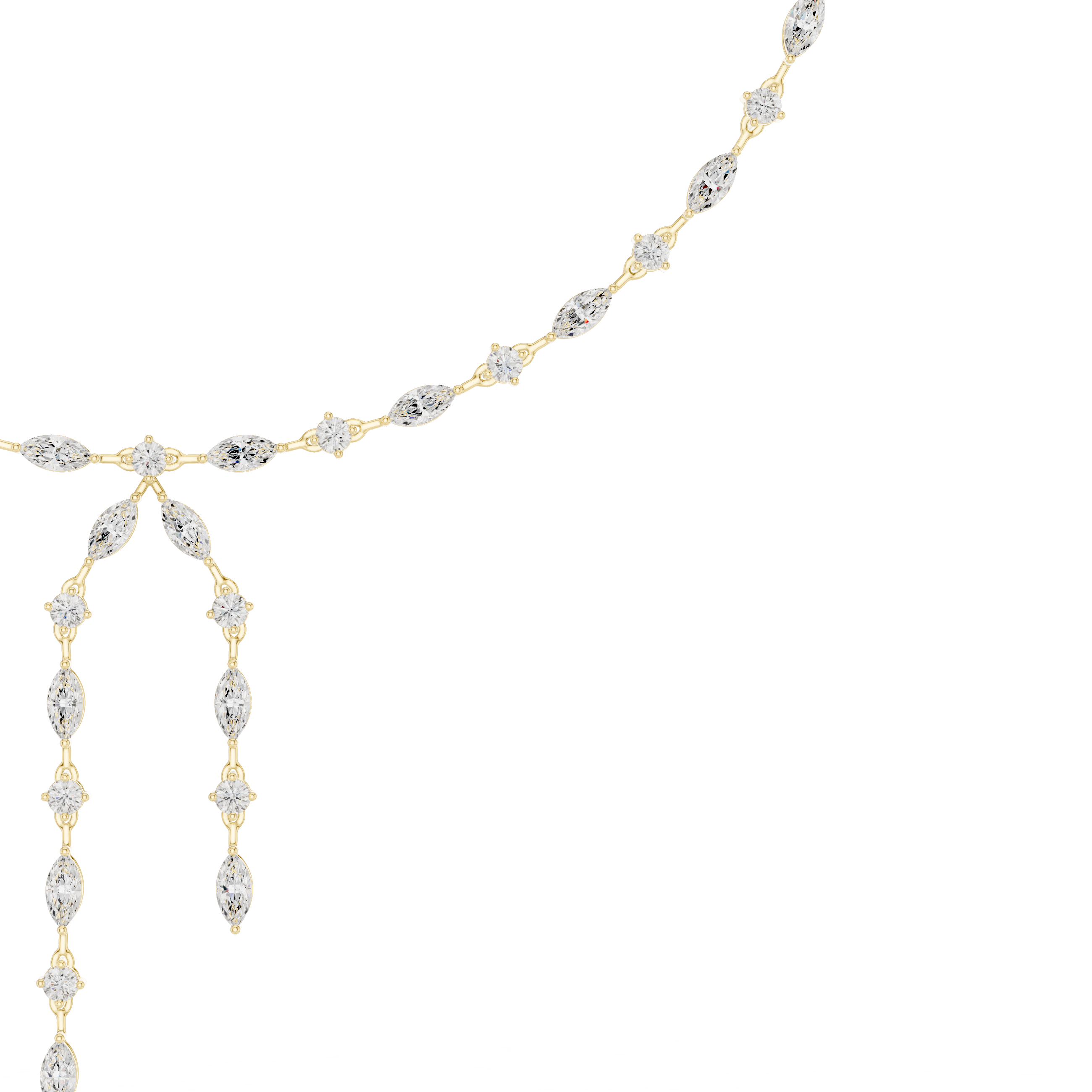Marquise Diamond Lariat Necklace with Double Drop Tassel