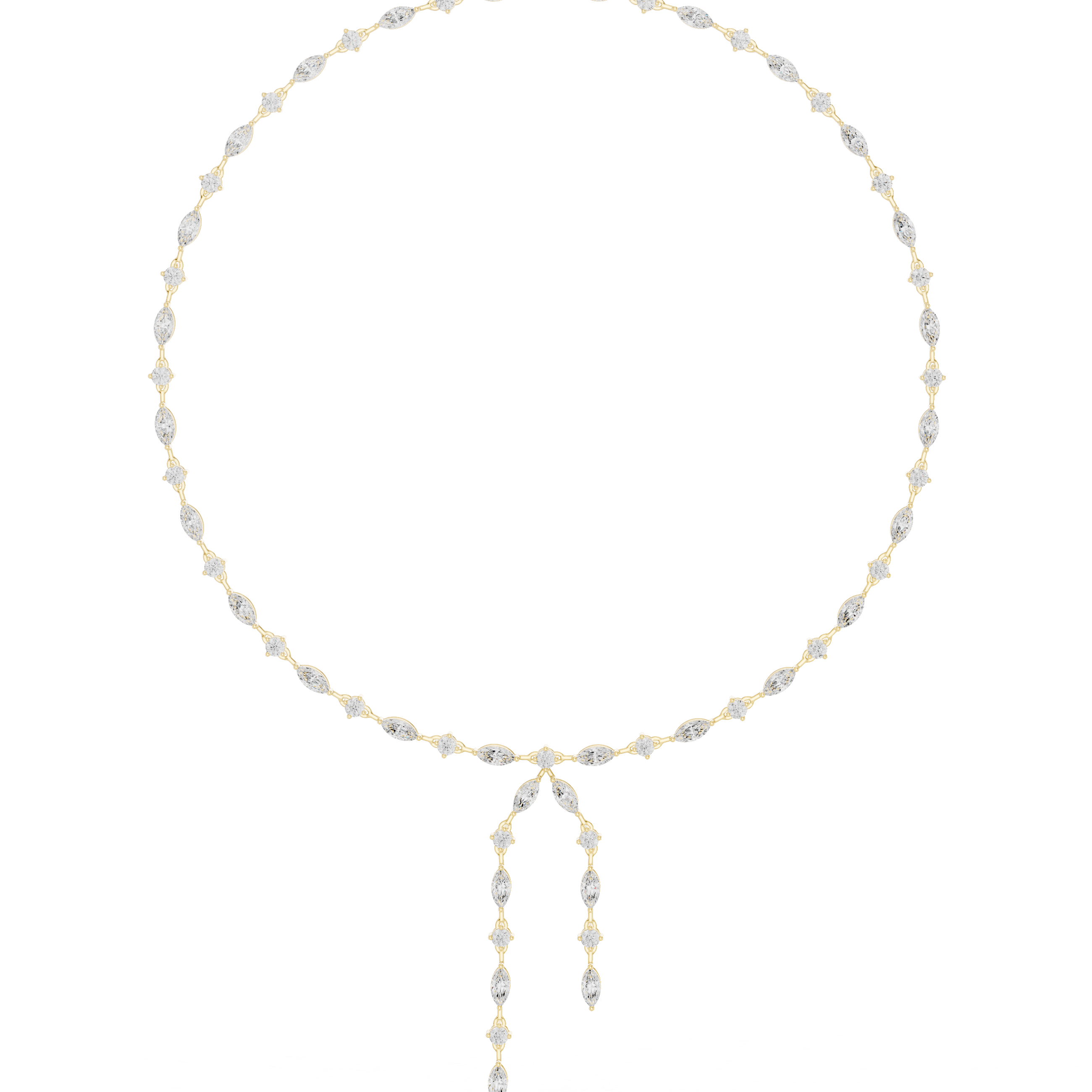 Marquise Diamond Lariat Necklace with Double Drop Tassel