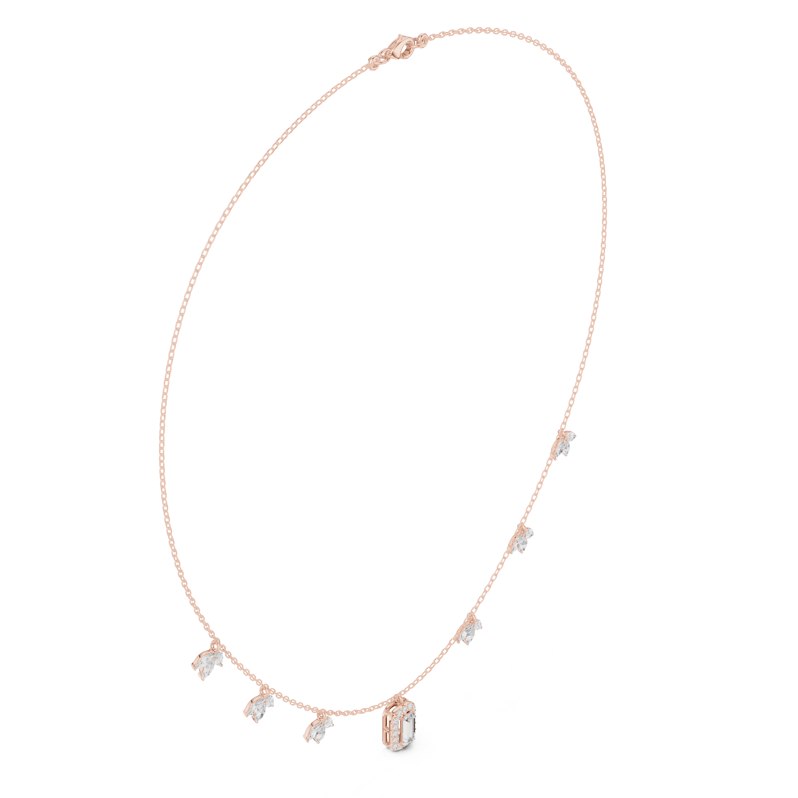 Emerald Halo & Marquise Floral Diamond Necklace – Delicate Nature-Inspired Elegance