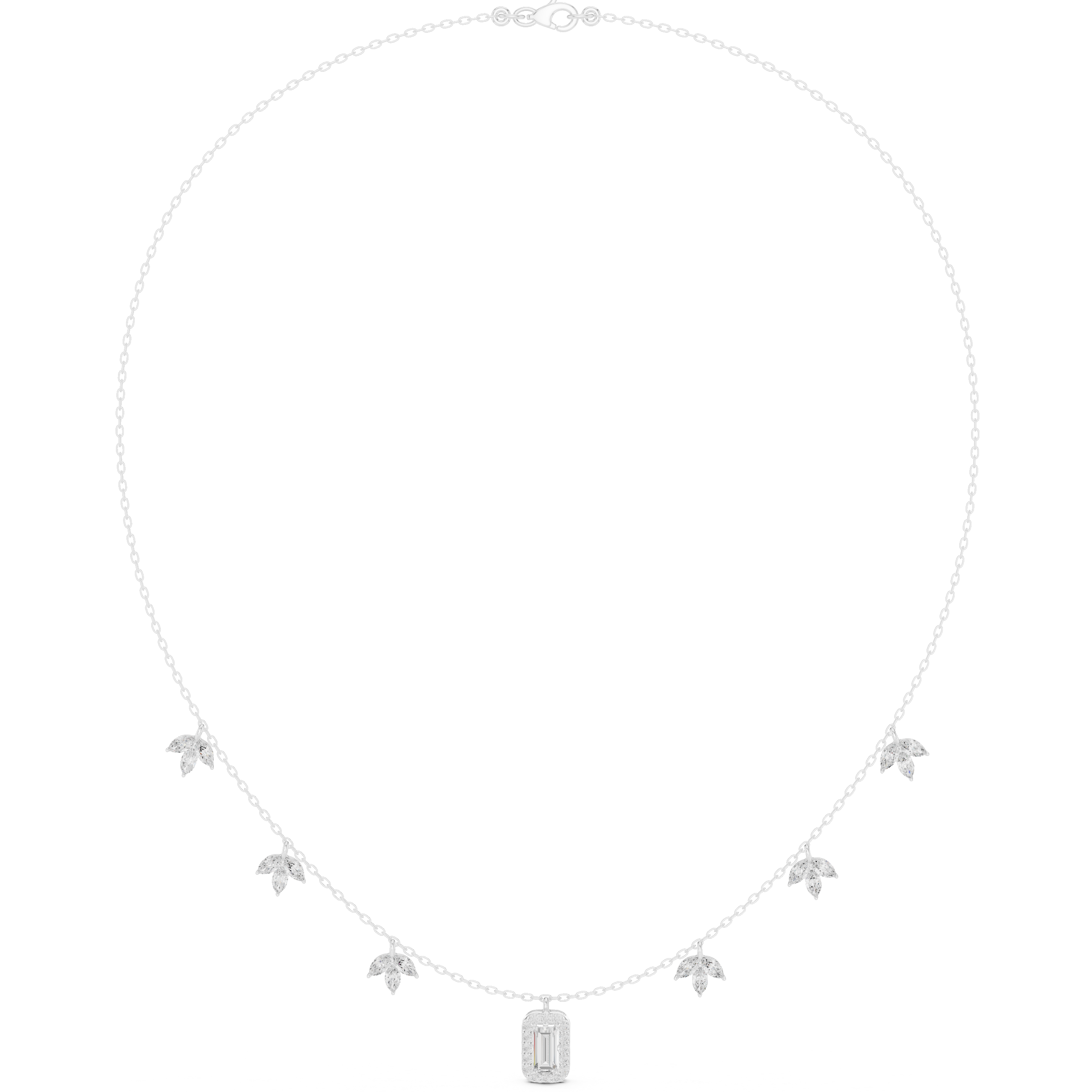 Emerald Halo & Marquise Floral Diamond Necklace – Delicate Nature-Inspired Elegance