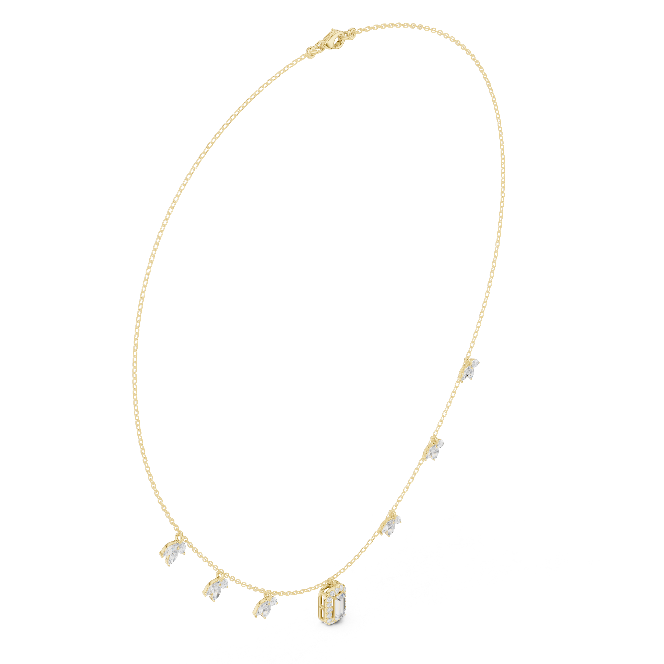 Emerald Halo & Marquise Floral Diamond Necklace – Delicate Nature-Inspired Elegance