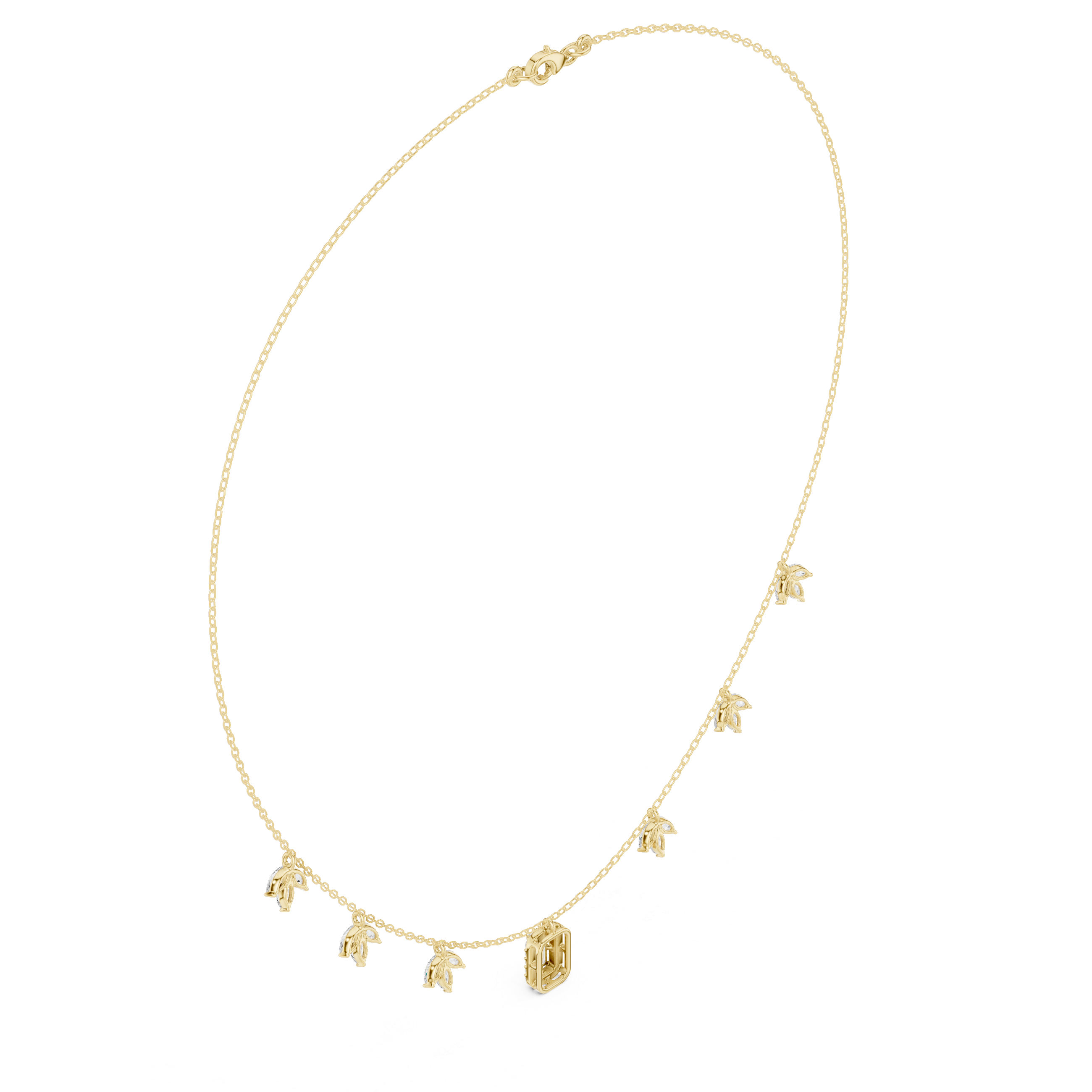 Emerald Halo & Marquise Floral Diamond Necklace – Delicate Nature-Inspired Elegance