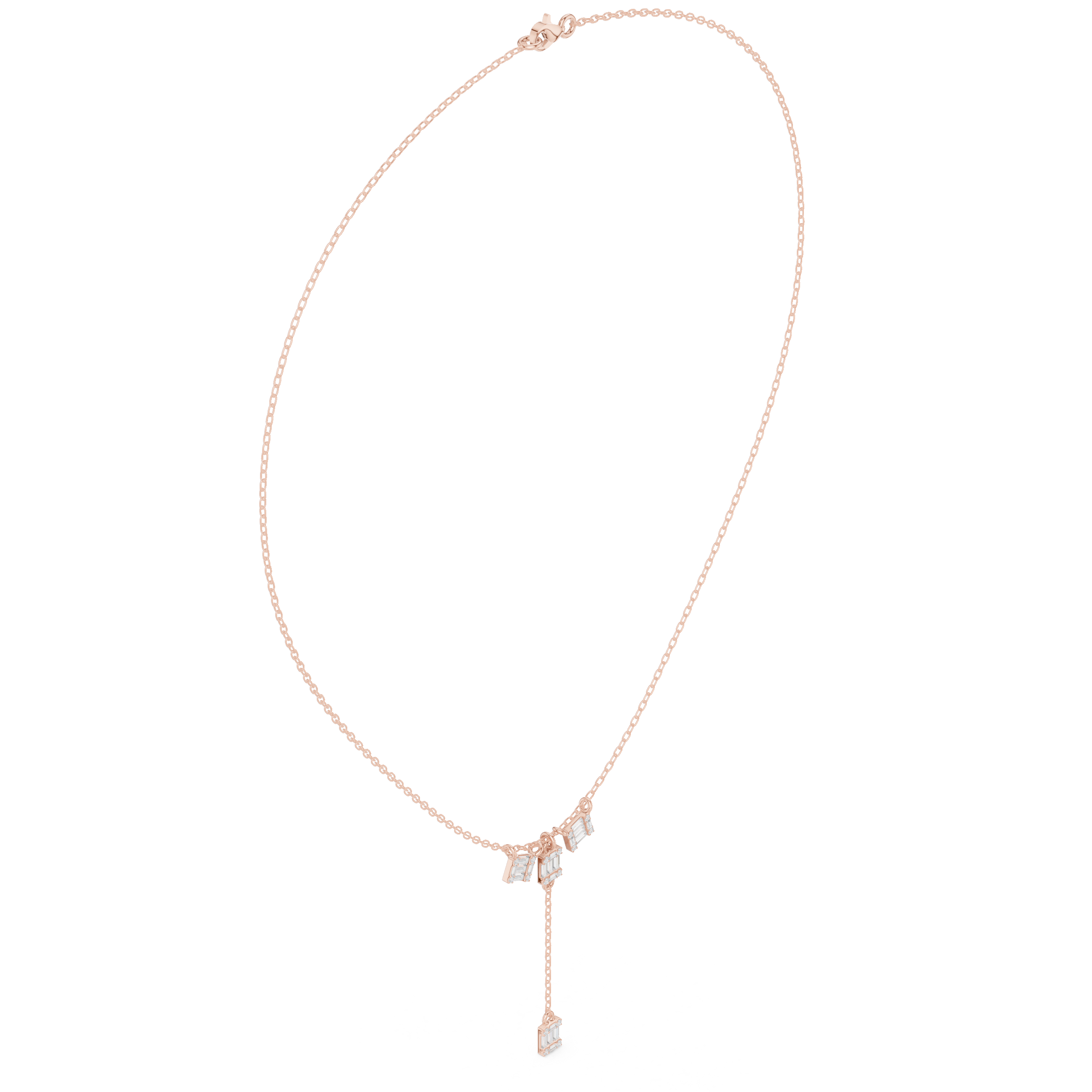Geometric Drop Diamond Necklace – Baguette Charm Y Pendant