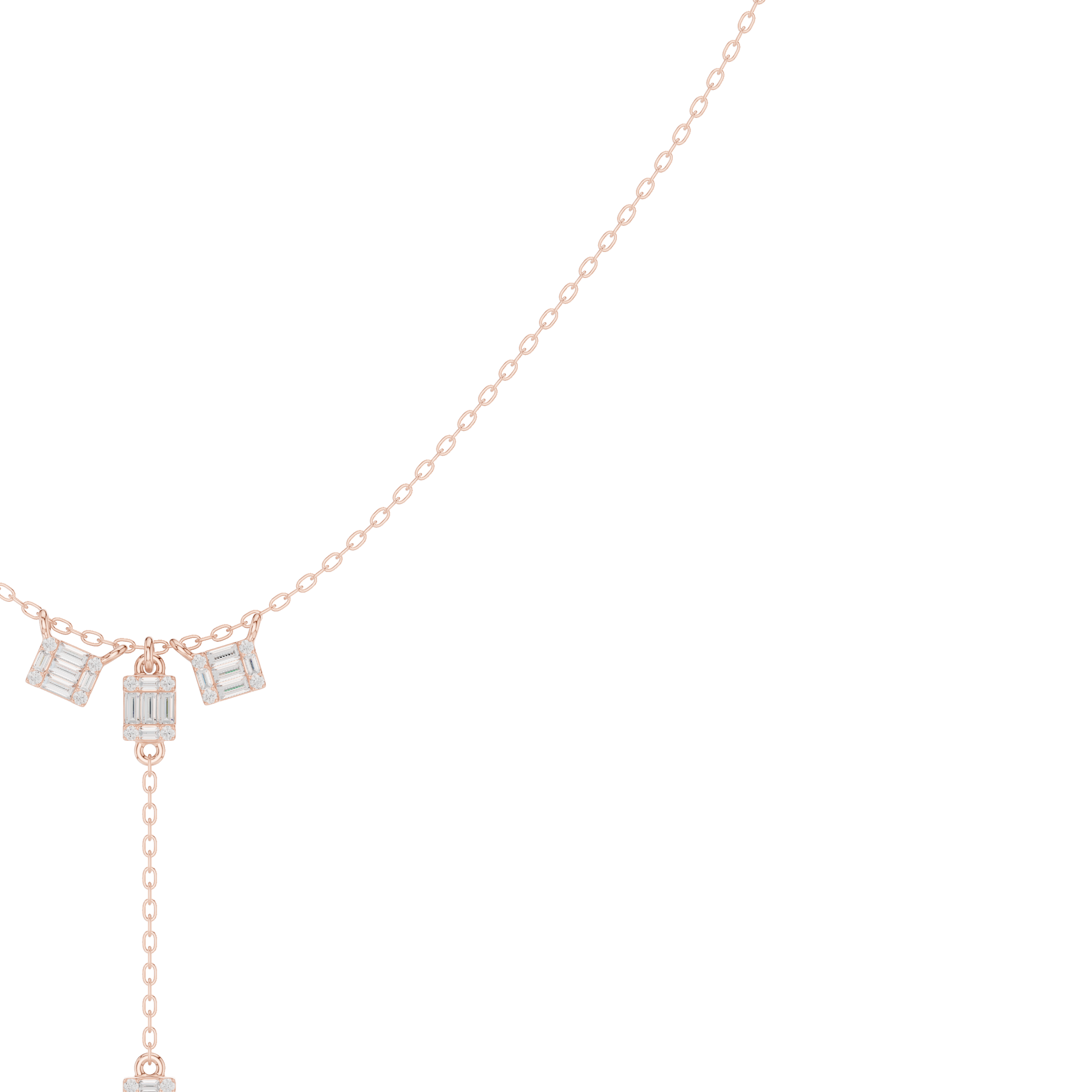 Geometric Drop Diamond Necklace – Baguette Charm Y Pendant