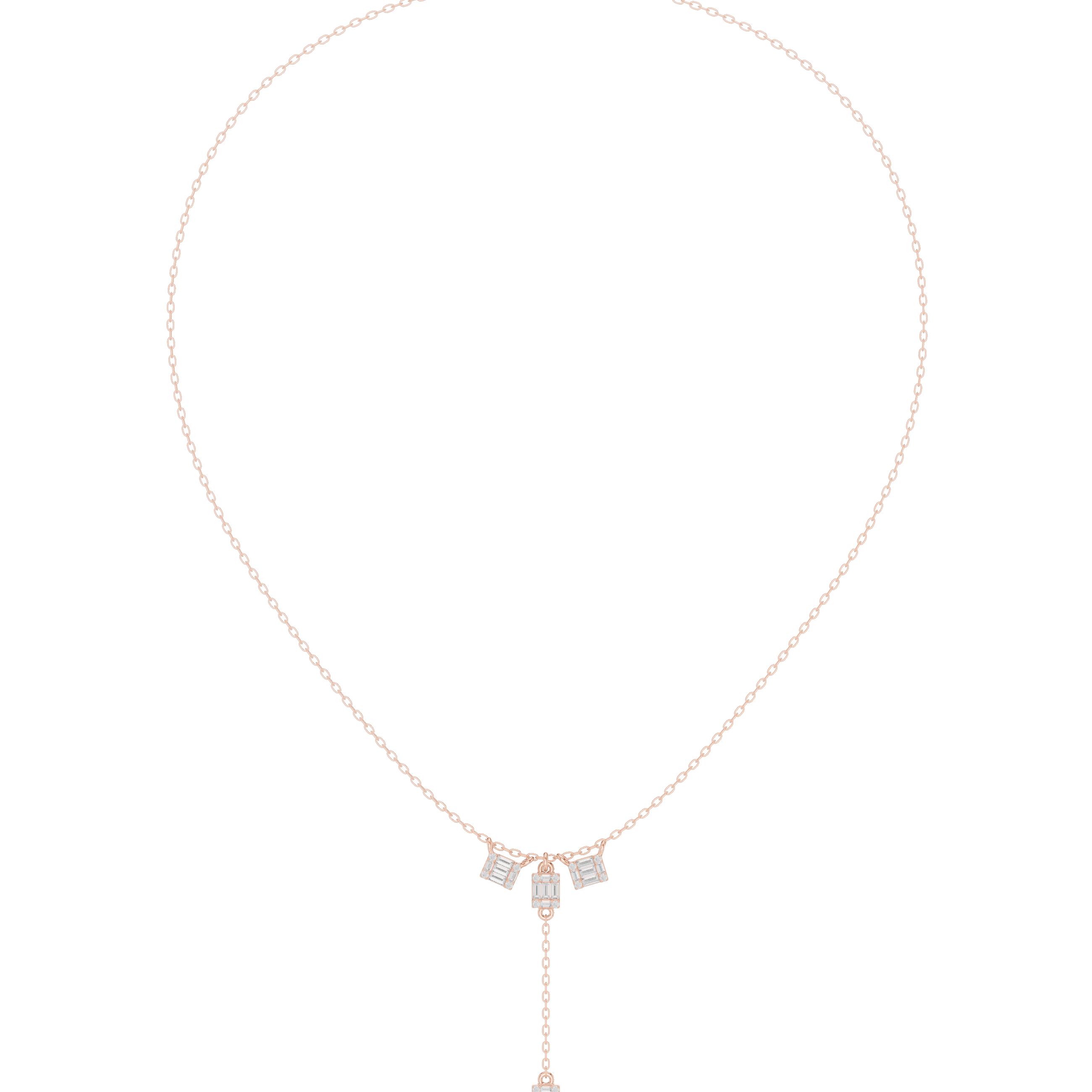 Geometric Drop Diamond Necklace – Baguette Charm Y Pendant