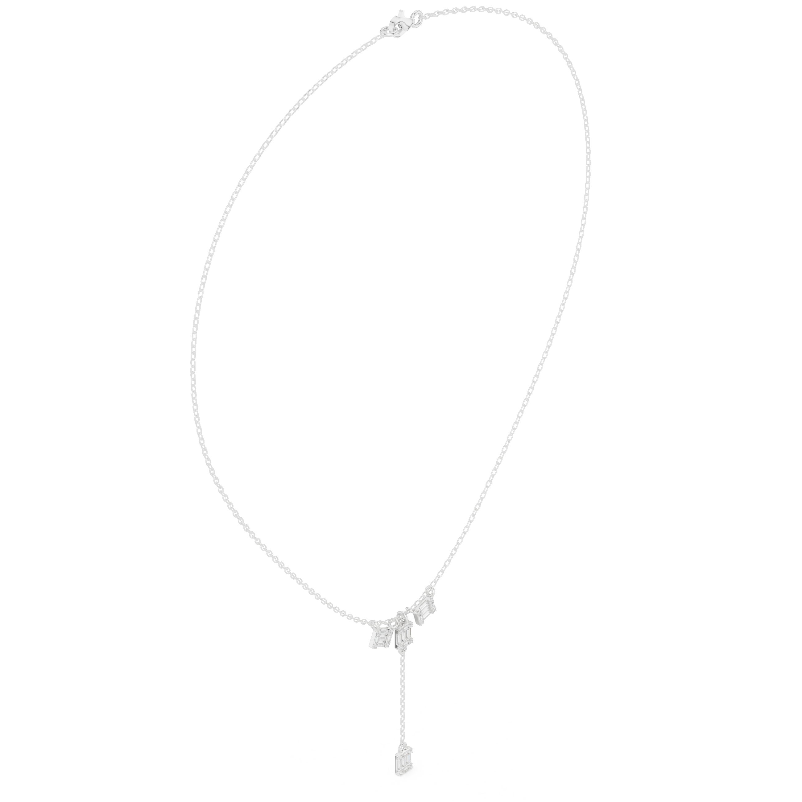 Geometric Drop Diamond Necklace – Baguette Charm Y Pendant
