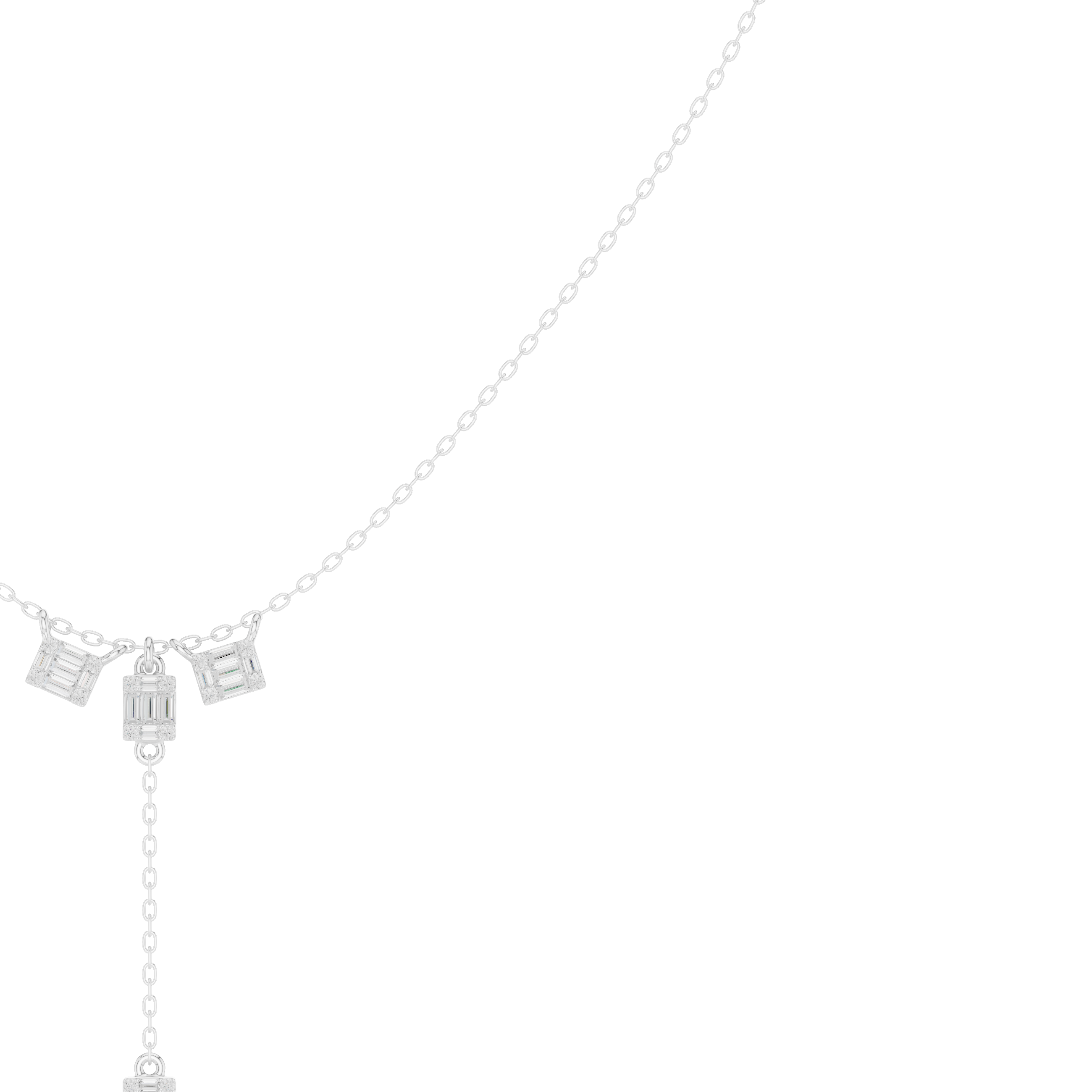 Geometric Drop Diamond Necklace – Baguette Charm Y Pendant