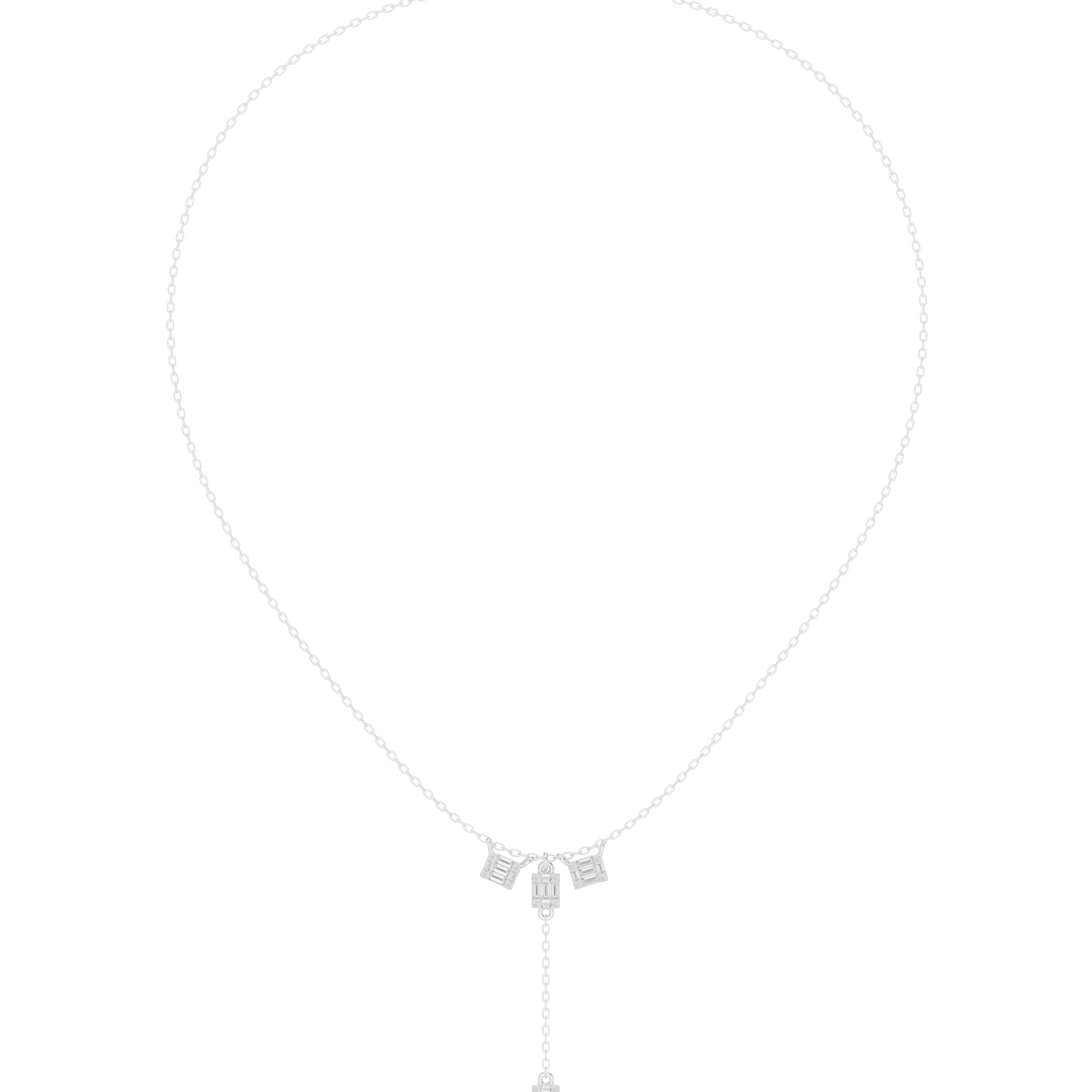 Geometric Drop Diamond Necklace – Baguette Charm Y Pendant