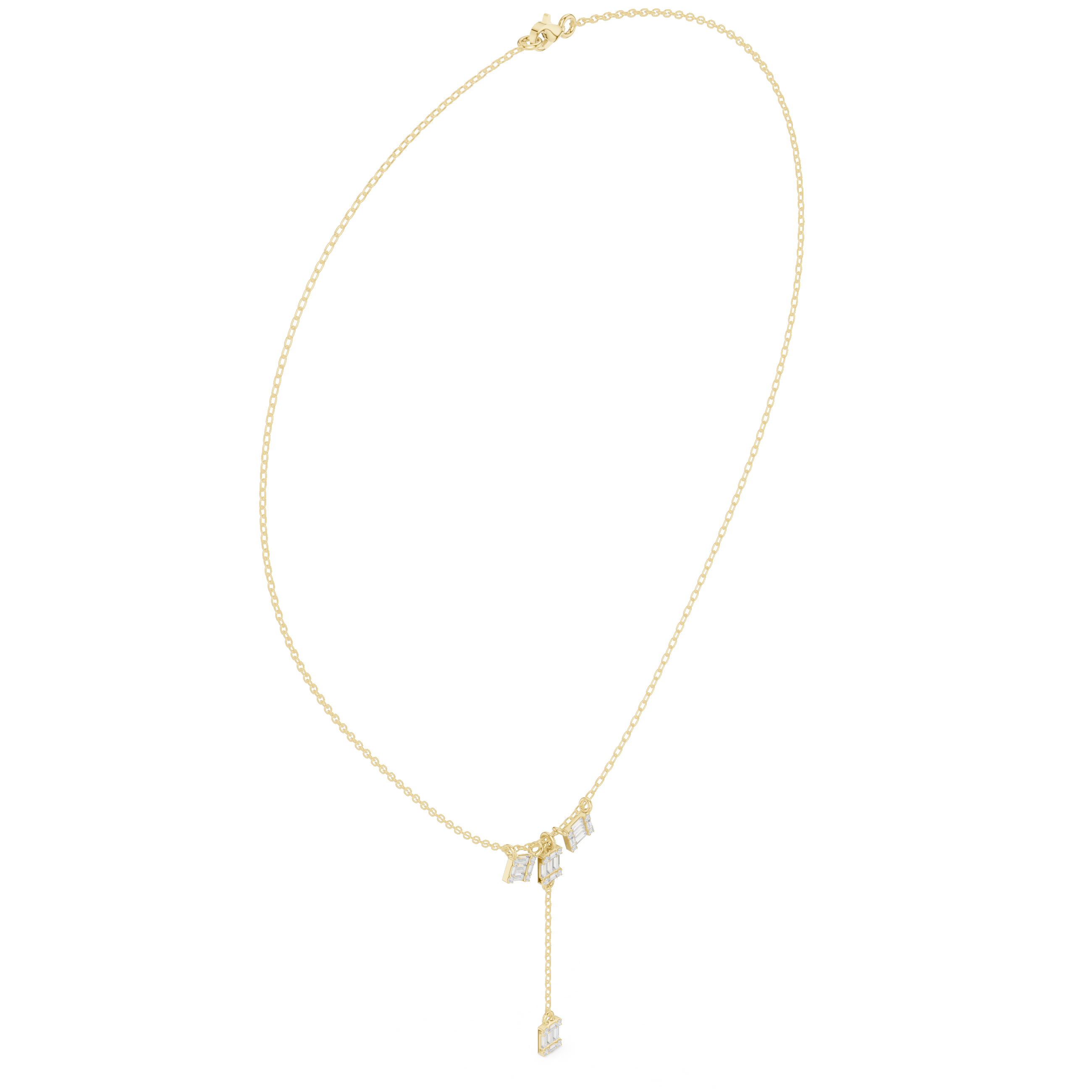 Geometric Drop Diamond Necklace – Baguette Charm Y Pendant