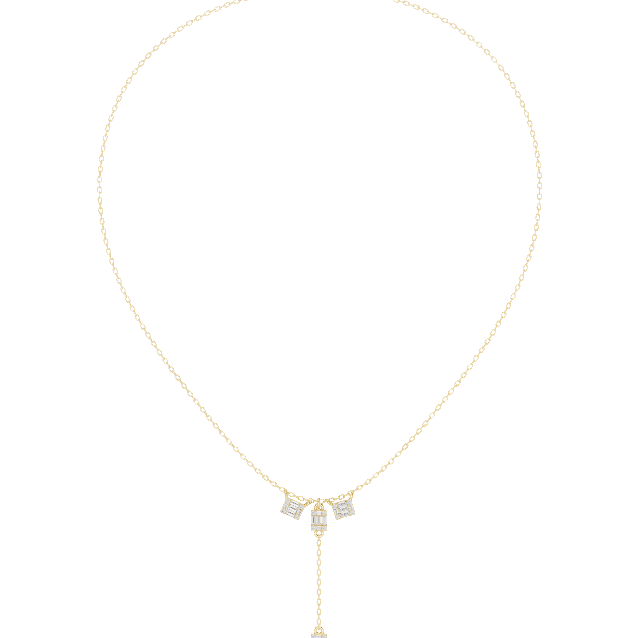 Geometric Drop Diamond Necklace – Baguette Charm Y Pendant