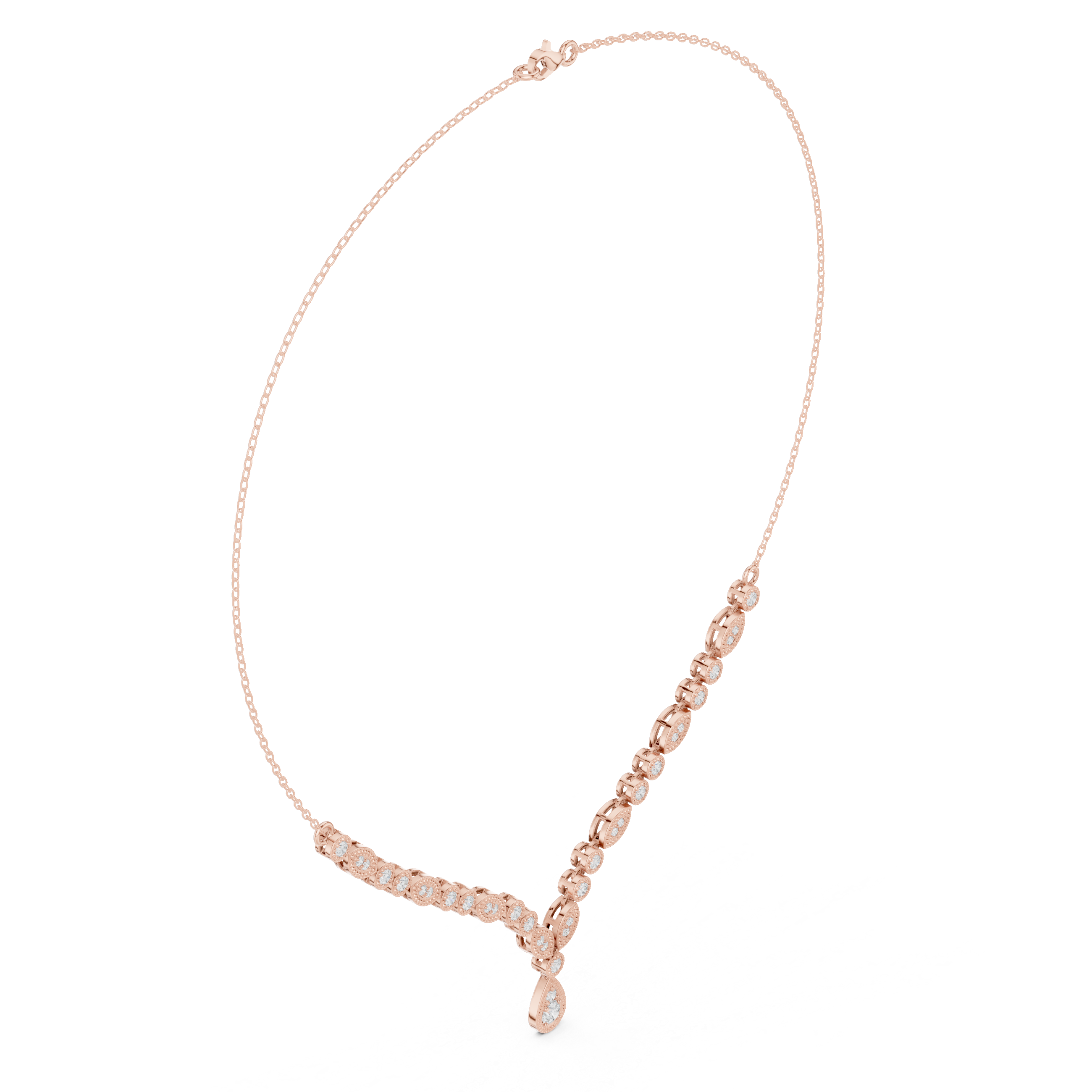 Marquise & Round Diamond Necklace with Teardrop Pendant