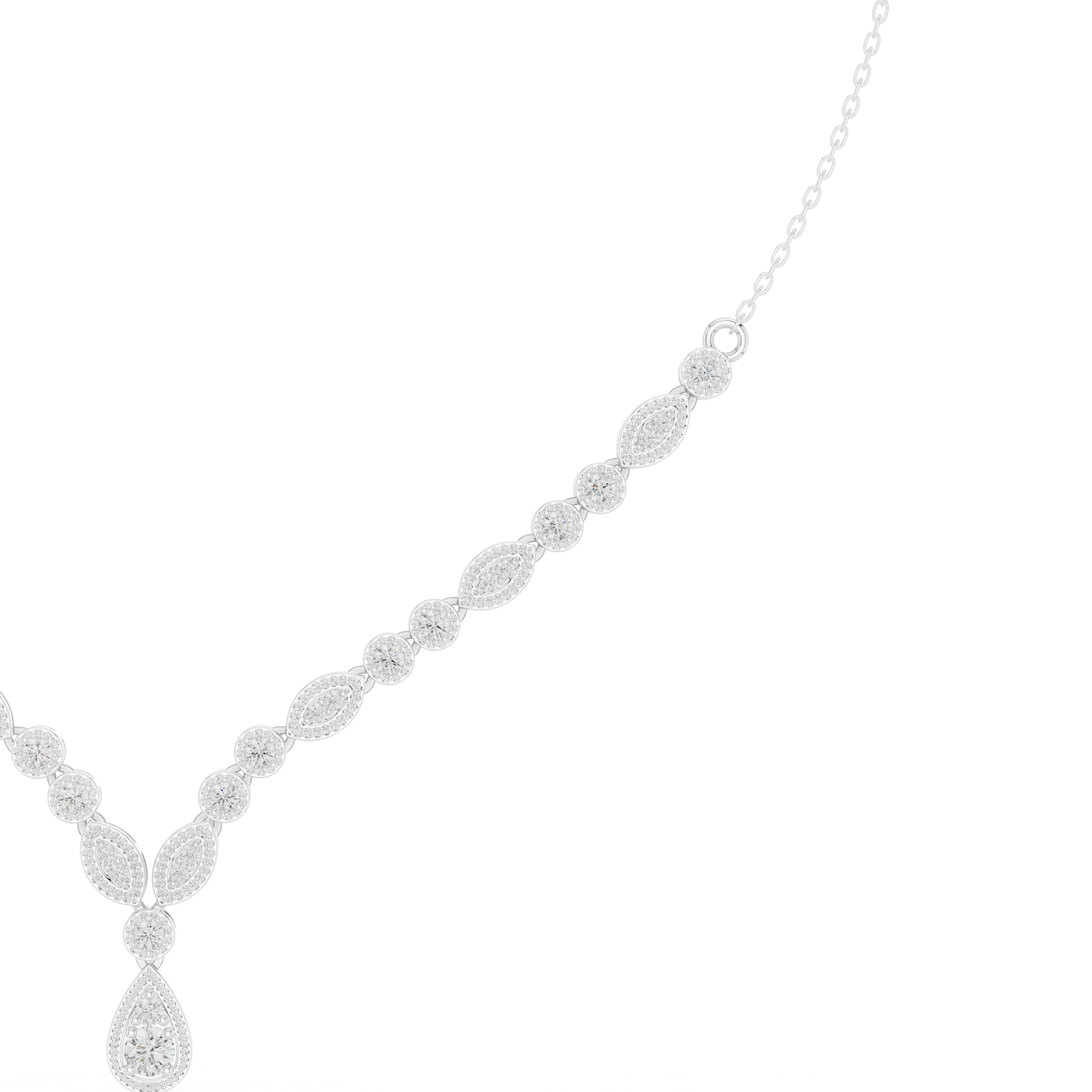 Marquise & Round Diamond Necklace with Teardrop Pendant