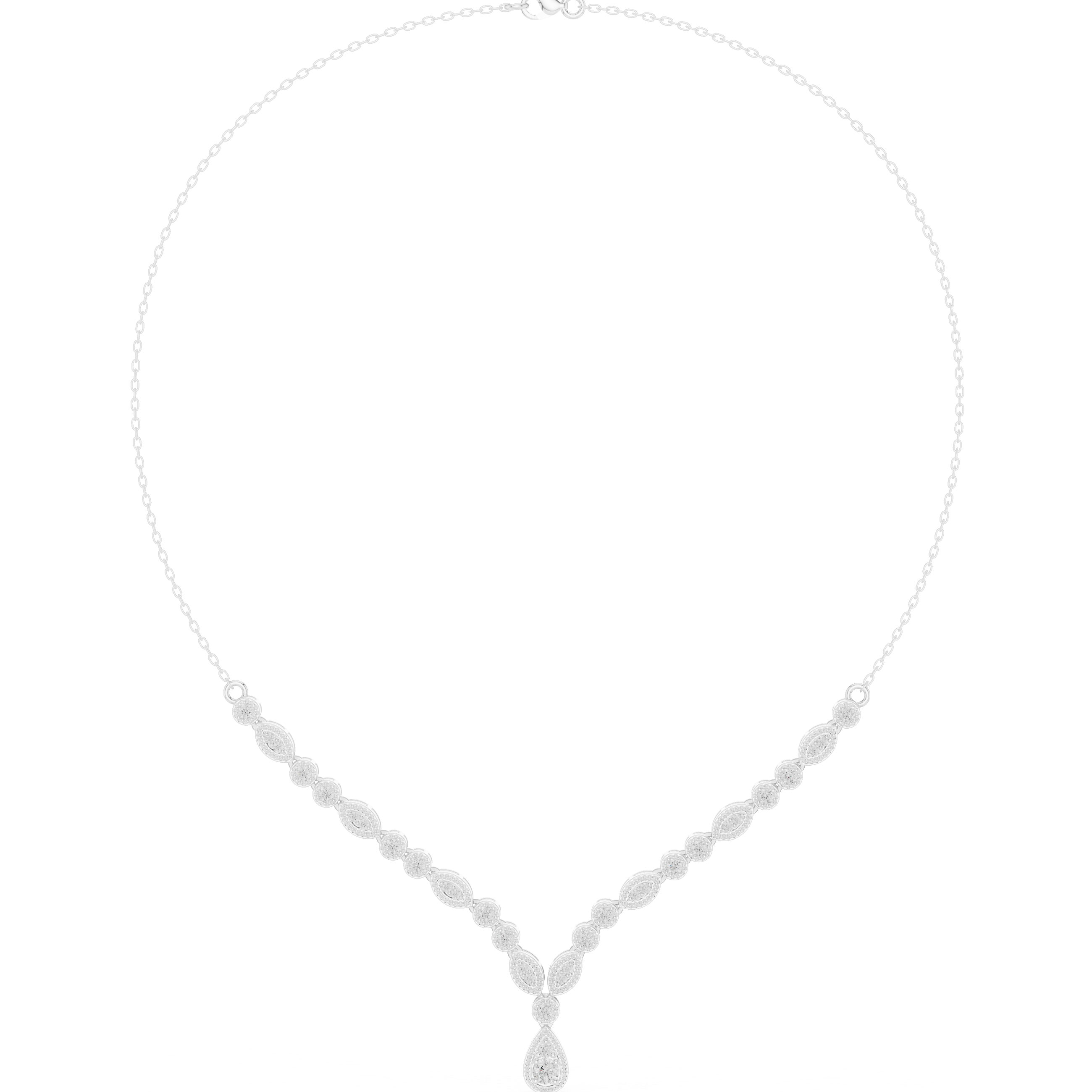Marquise & Round Diamond Necklace with Teardrop Pendant