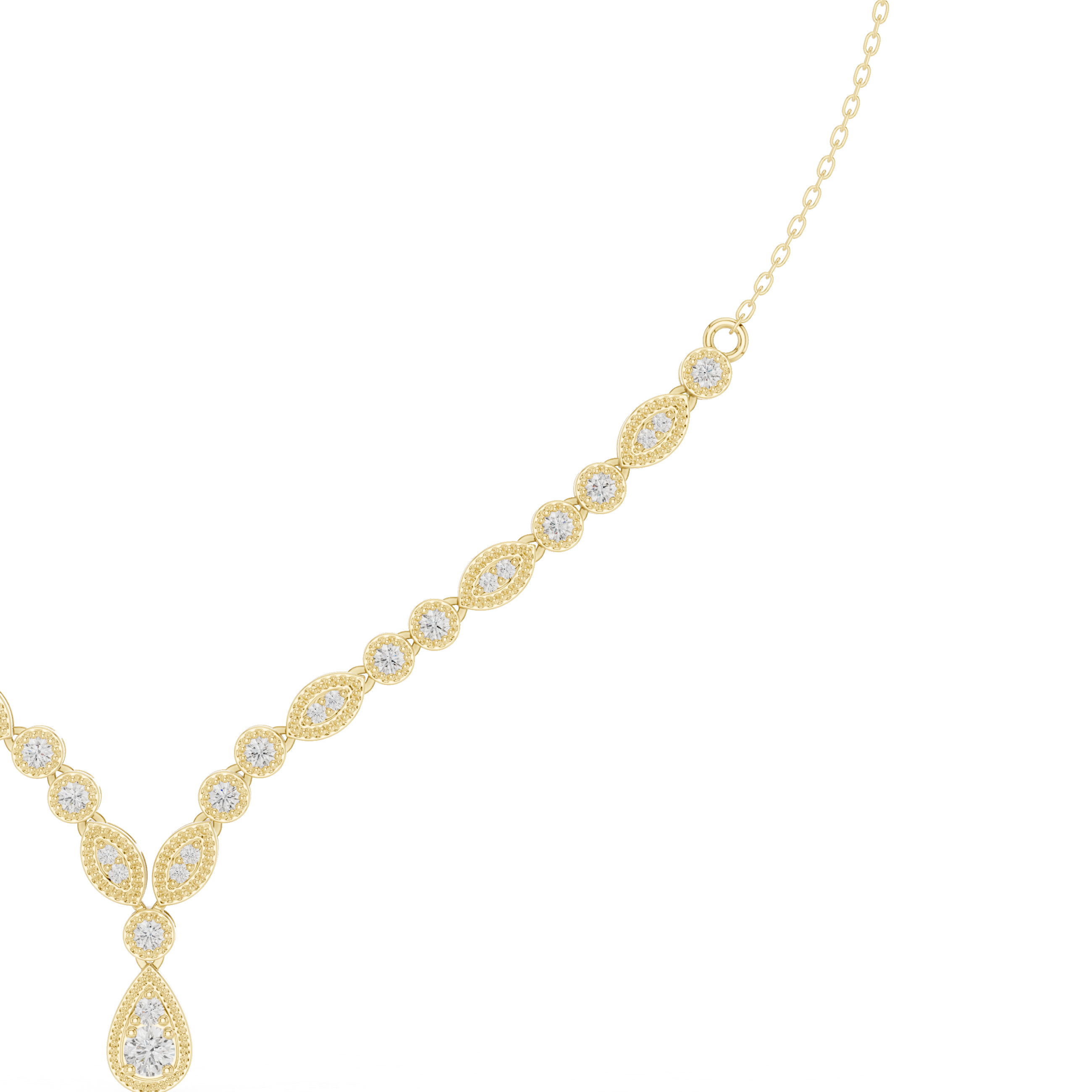 Marquise & Round Diamond Necklace with Teardrop Pendant