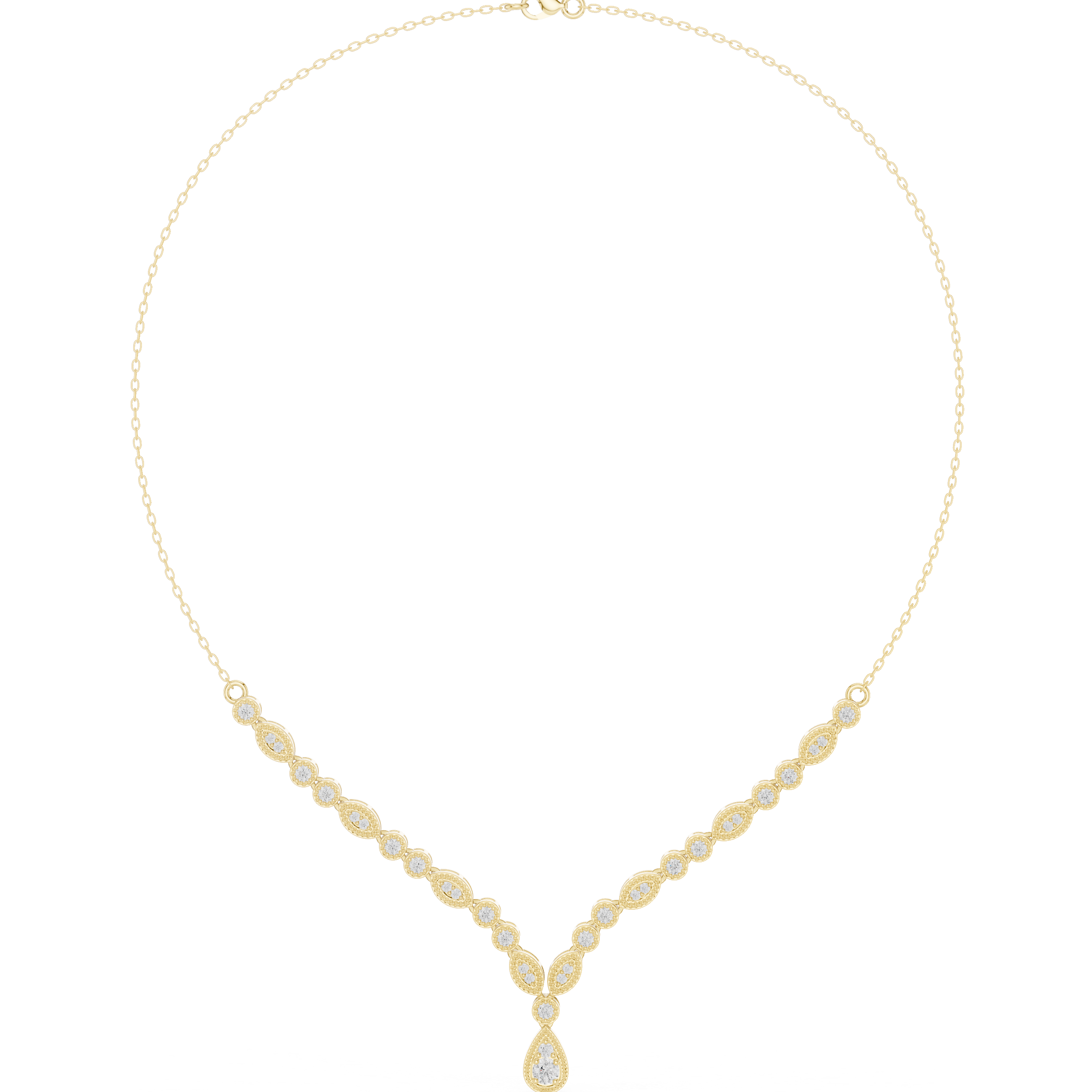 Marquise & Round Diamond Necklace with Teardrop Pendant
